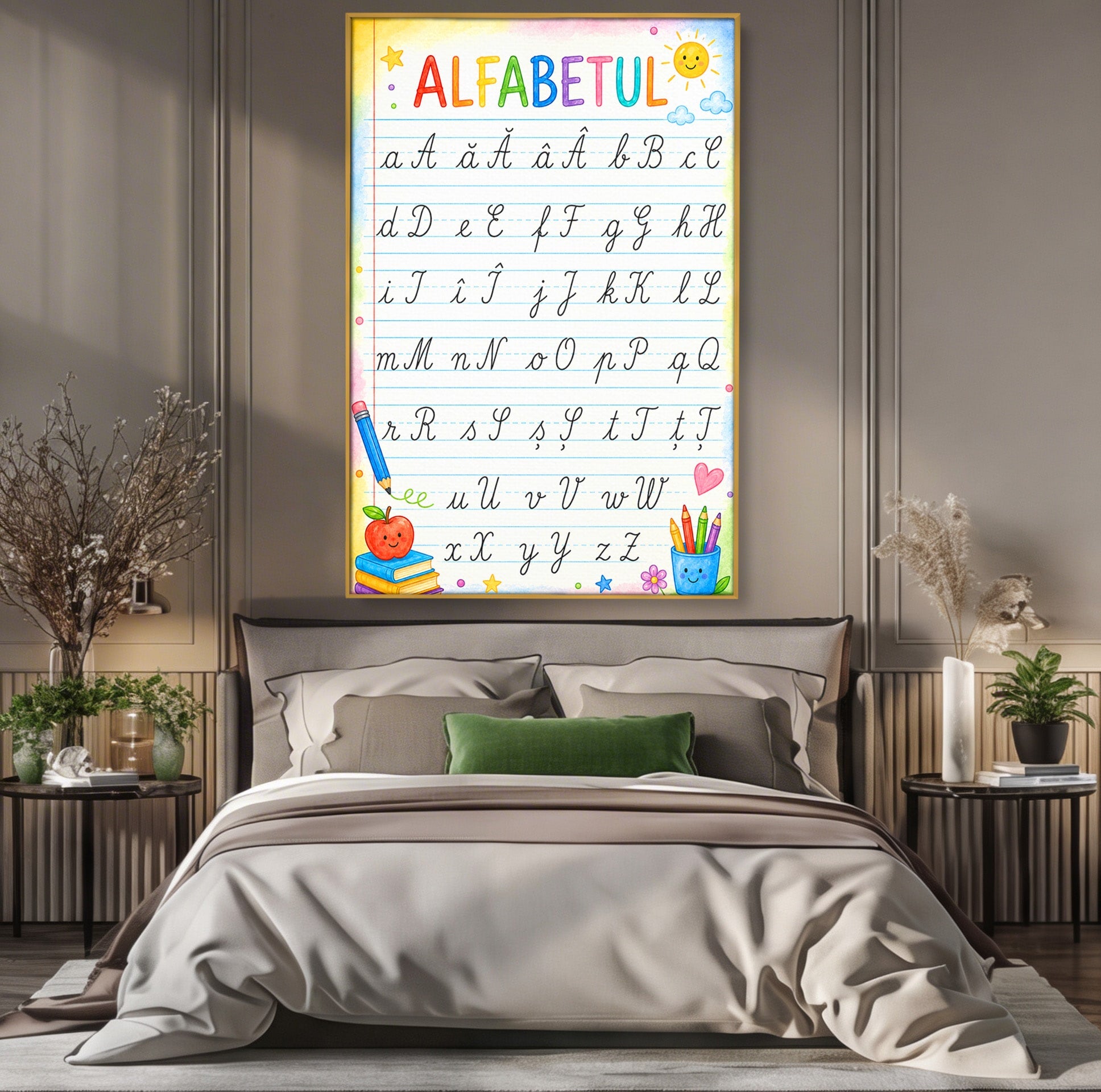 Tablou Canvas Premium LuxCanva® K1086, Alfabetul Copiilor, Alfabet, Educatie, Copii, Scoala, Birou, Culori Vibrante