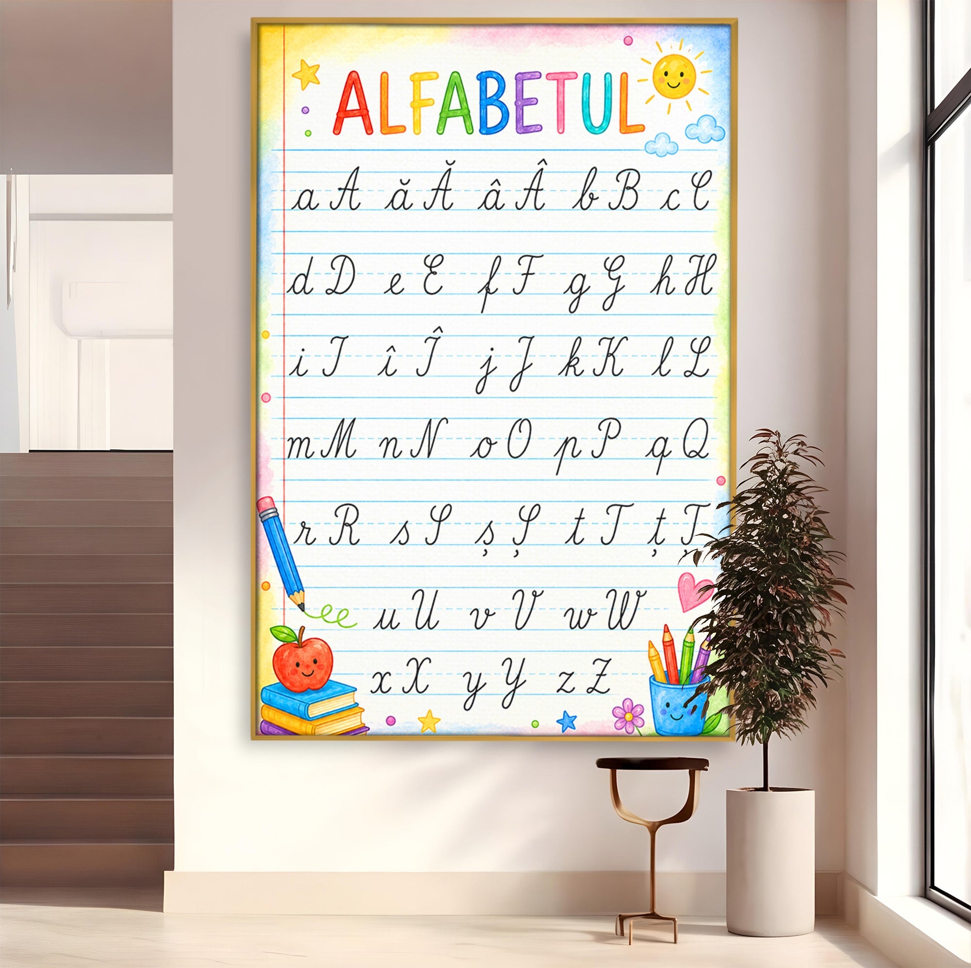 Tablou Canvas Premium LuxCanva® K1086, Alfabetul Copiilor, Alfabet, Educatie, Copii, Scoala, Birou, Culori Vibrante