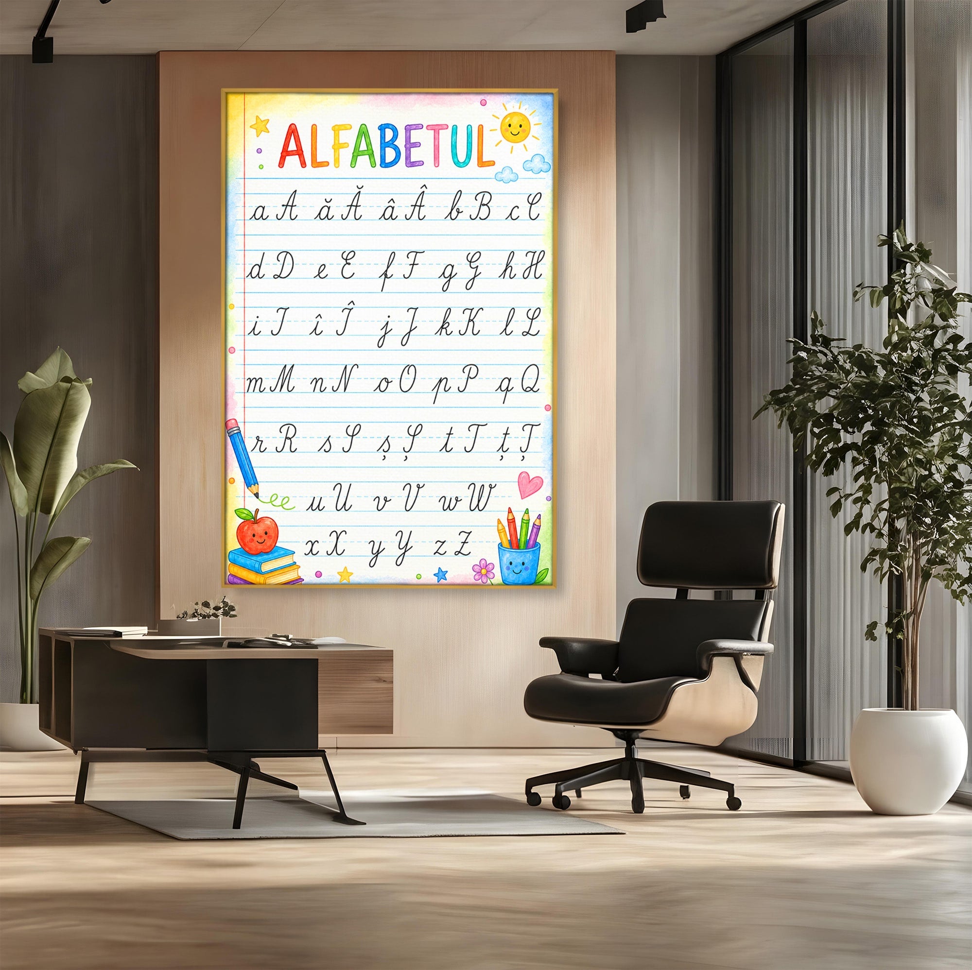 Tablou Canvas Premium LuxCanva® K1086, Alfabetul Copiilor, Alfabet, Educatie, Copii, Scoala, Birou, Culori Vibrante