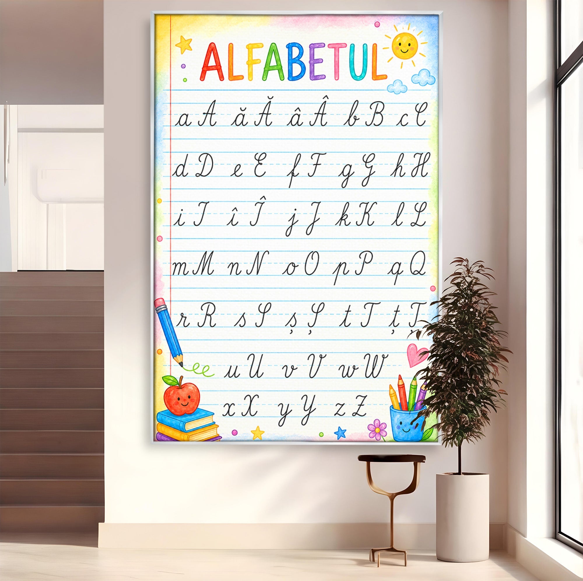 Tablou Canvas Premium LuxCanva® K1086, Alfabetul Copiilor, Alfabet, Educatie, Copii, Scoala, Birou, Culori Vibrante