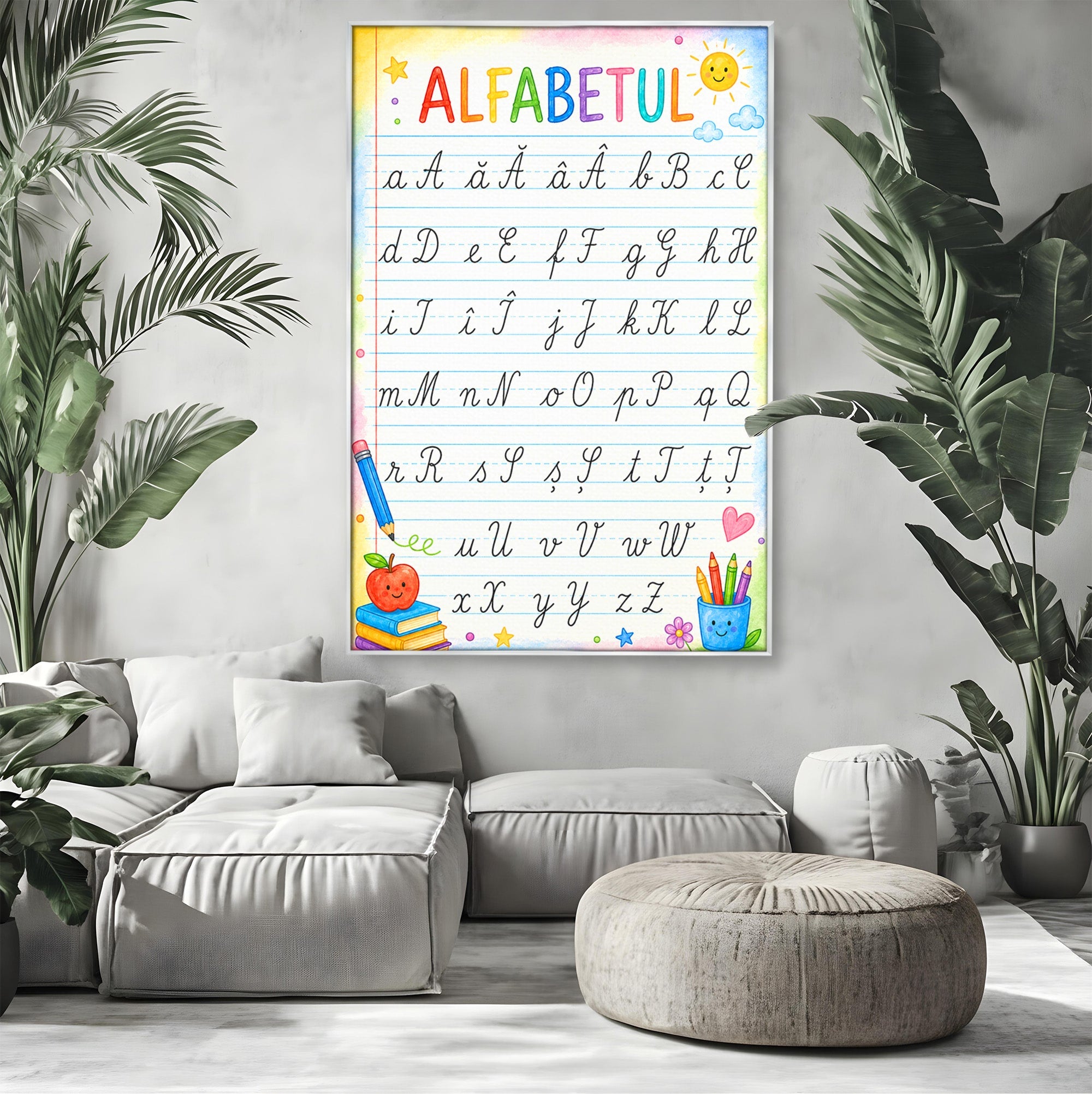 Tablou Canvas Premium LuxCanva® K1086, Alfabetul Copiilor, Alfabet, Educatie, Copii, Scoala, Birou, Culori Vibrante
