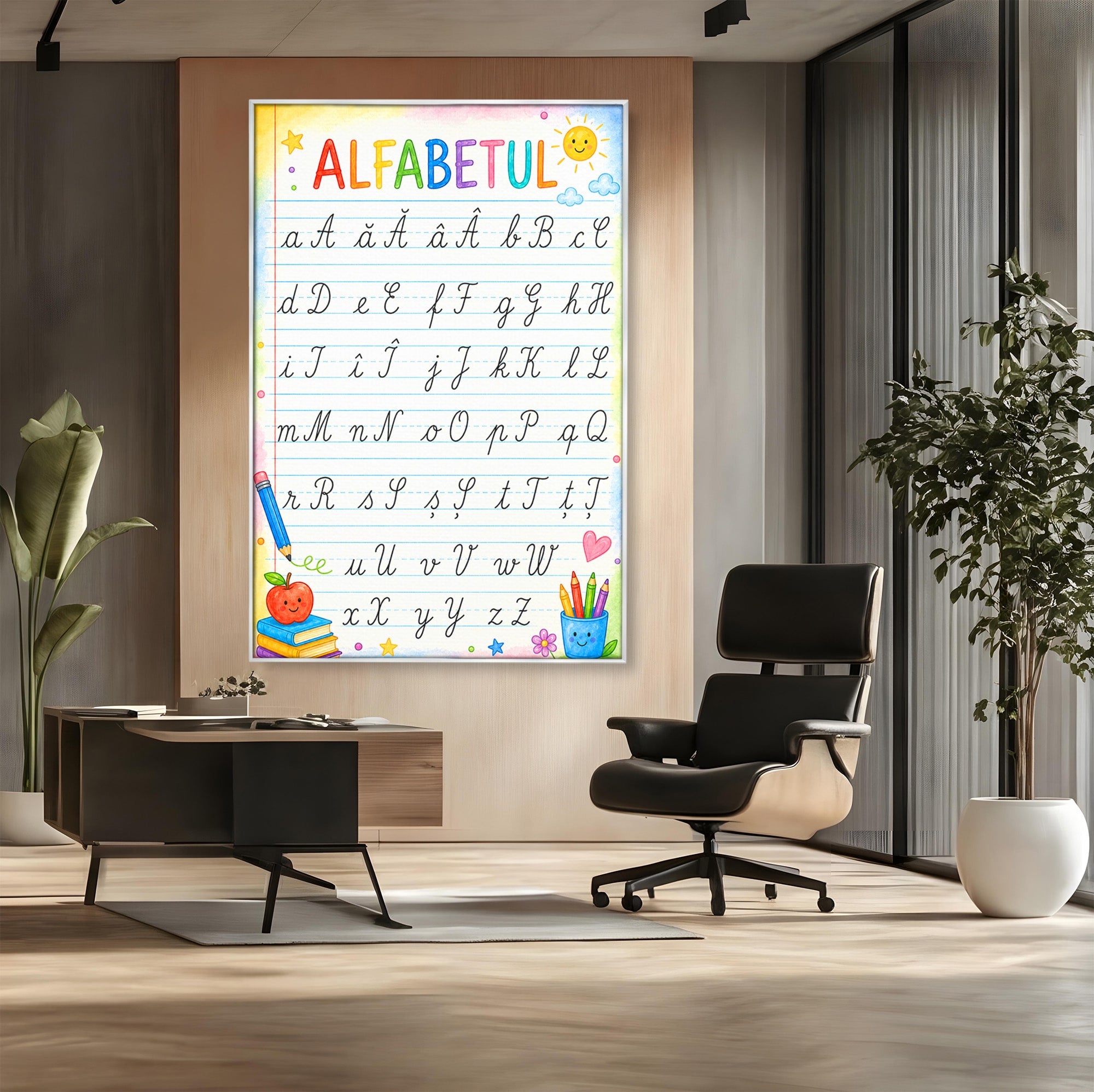 Tablou Canvas Premium LuxCanva® K1086, Alfabetul Copiilor, Alfabet, Educatie, Copii, Scoala, Birou, Culori Vibrante