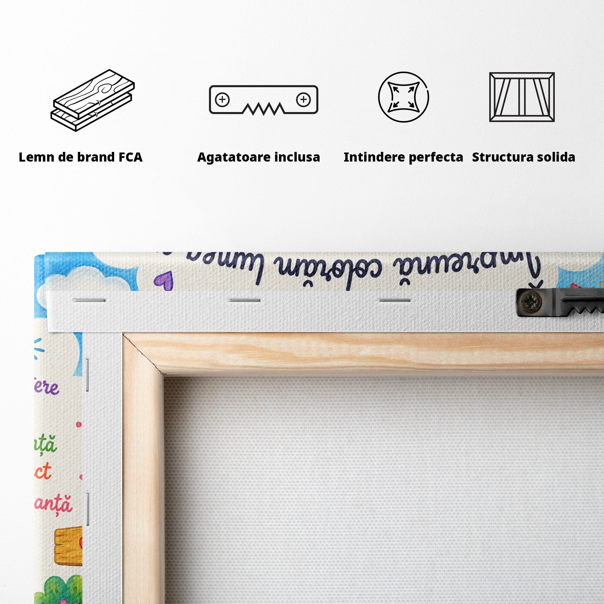 Tablou Canvas Premium LuxCanva® K1087, Curcubeu Alaturi De Nori, Curcubeu, Nori, Scoala, Optimism, Citate, Living, Copii, Culori Vibrante