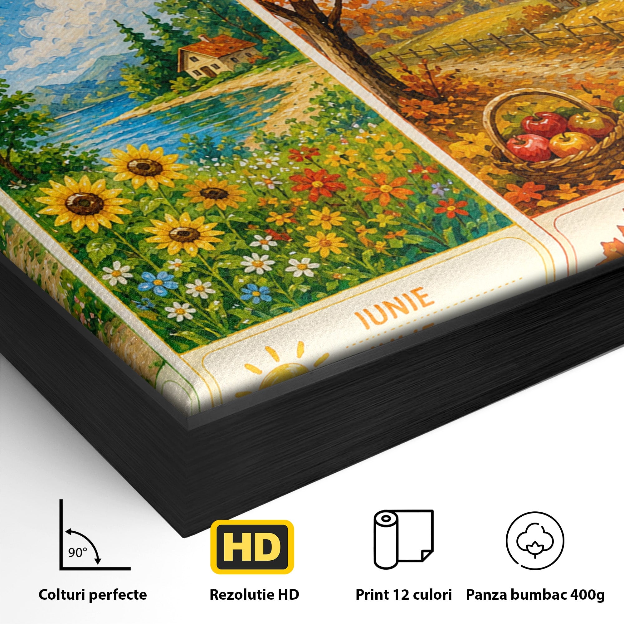 Tablou Canvas Premium LuxCanva® K1089, Cele Patru Anotimpuri, Anotimpuri, Natura, Peisaj, Living, Educativ, Culori Vibrante