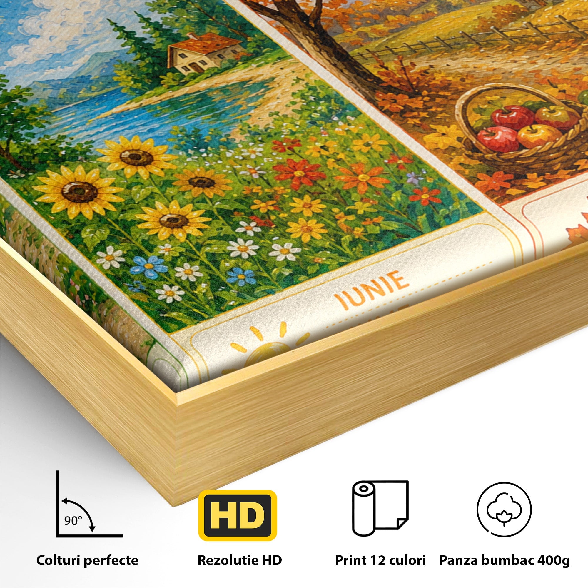 Tablou Canvas Premium LuxCanva® K1089, Cele Patru Anotimpuri, Anotimpuri, Natura, Peisaj, Living, Educativ, Culori Vibrante