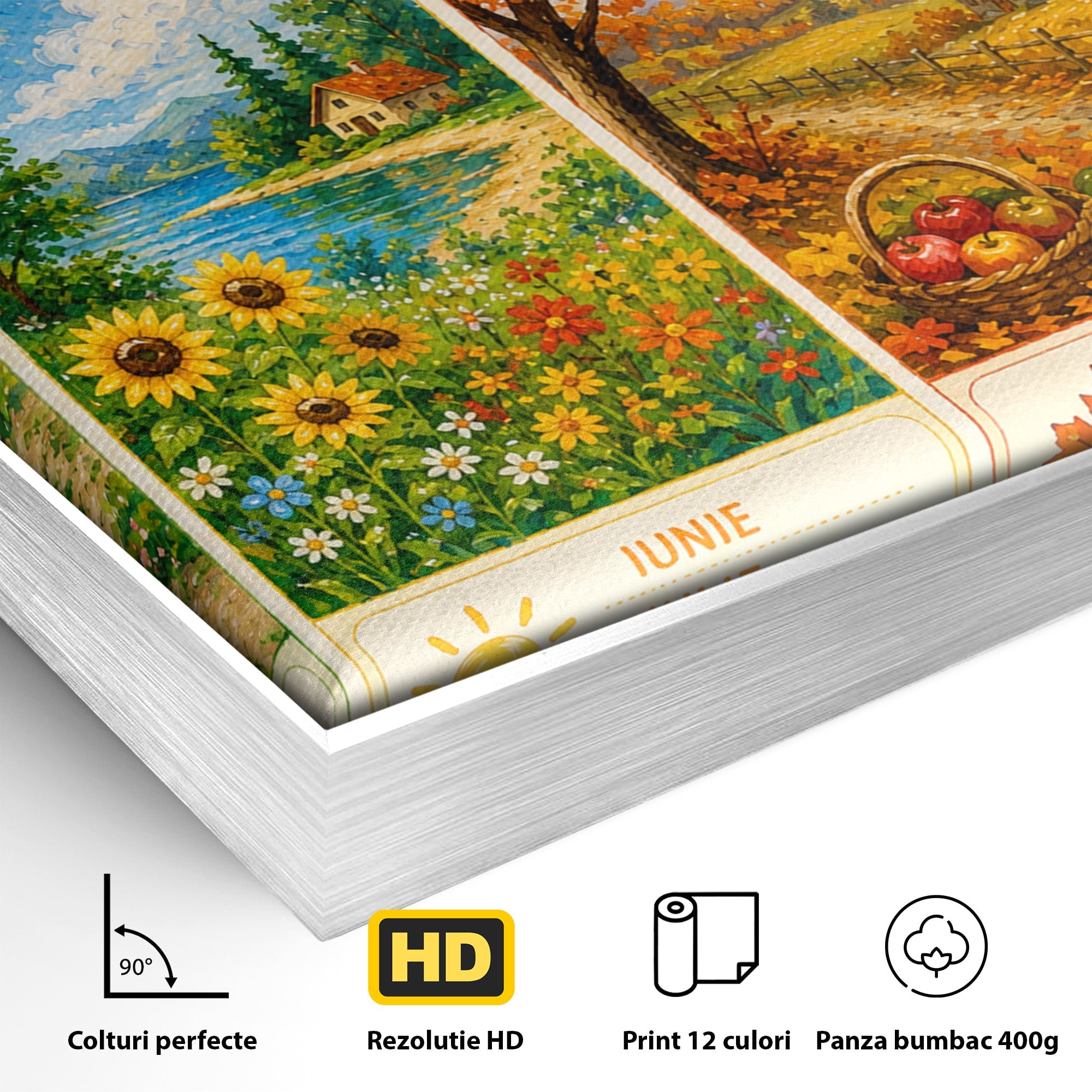 Tablou Canvas Premium LuxCanva® K1089, Cele Patru Anotimpuri, Anotimpuri, Natura, Peisaj, Living, Educativ, Culori Vibrante