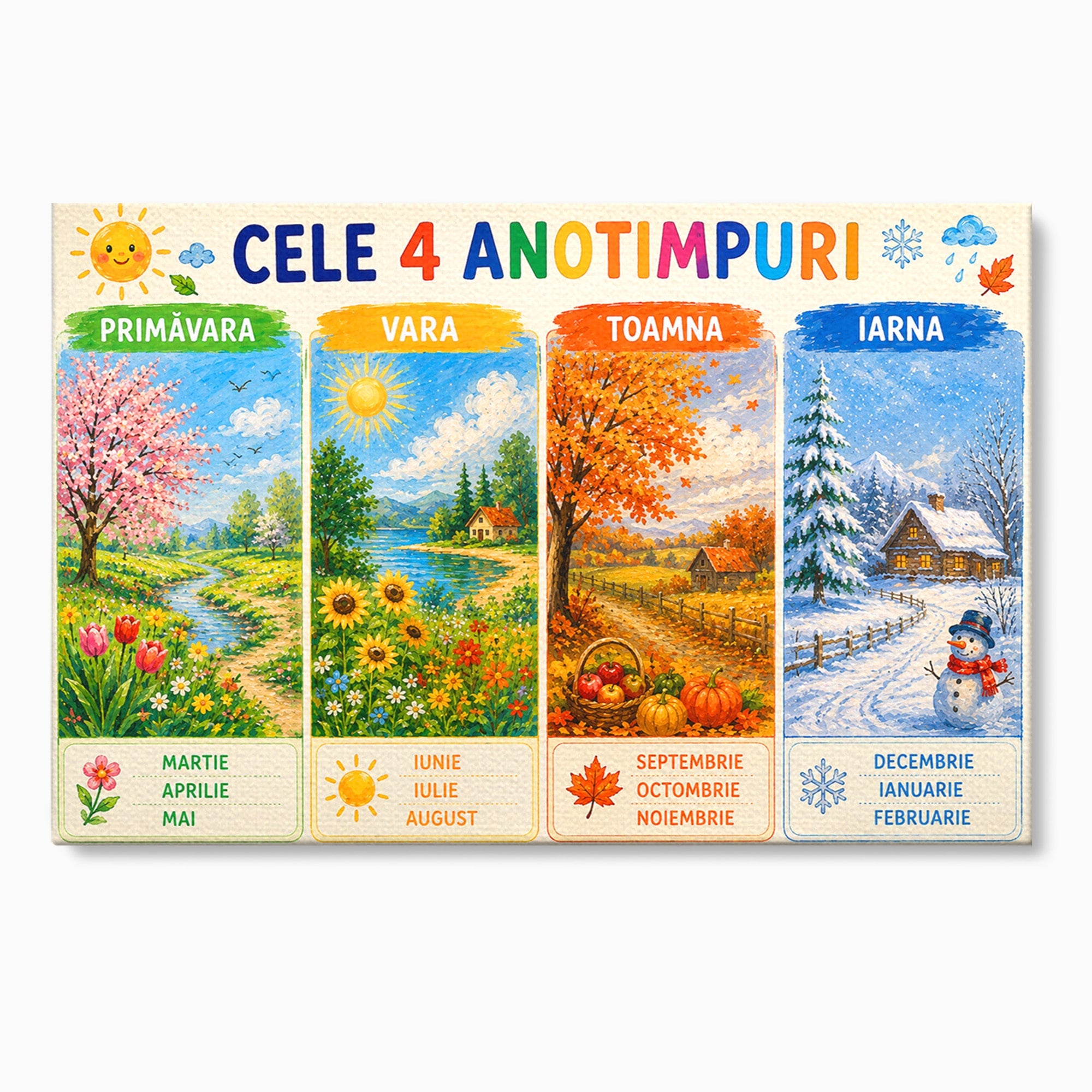 Tablou Canvas Premium LuxCanva® K1089, Cele Patru Anotimpuri, Anotimpuri, Natura, Peisaj, Living, Educativ, Culori Vibrante