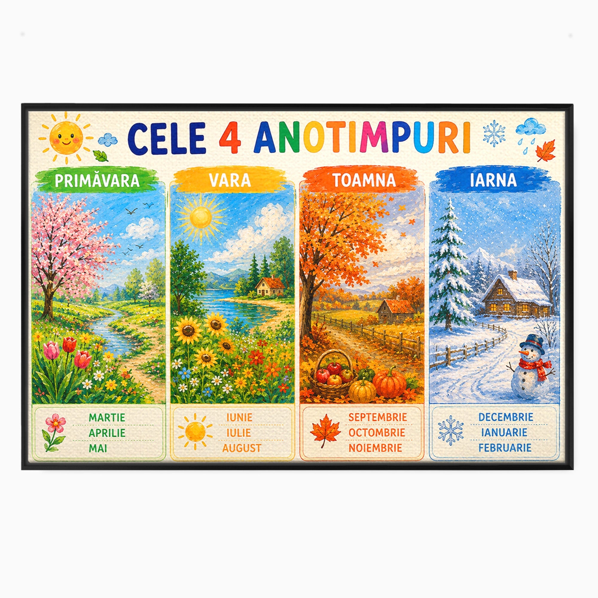 Tablou Canvas Premium LuxCanva® K1089, Cele Patru Anotimpuri, Anotimpuri, Natura, Peisaj, Living, Educativ, Culori Vibrante