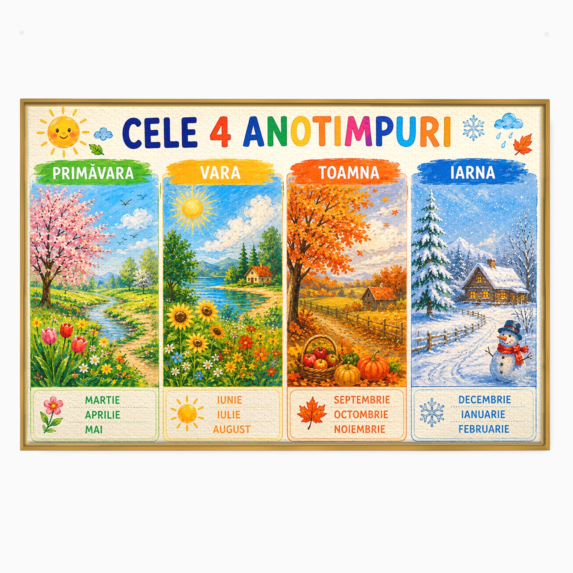 Tablou Canvas Premium LuxCanva® K1089, Cele Patru Anotimpuri, Anotimpuri, Natura, Peisaj, Living, Educativ, Culori Vibrante