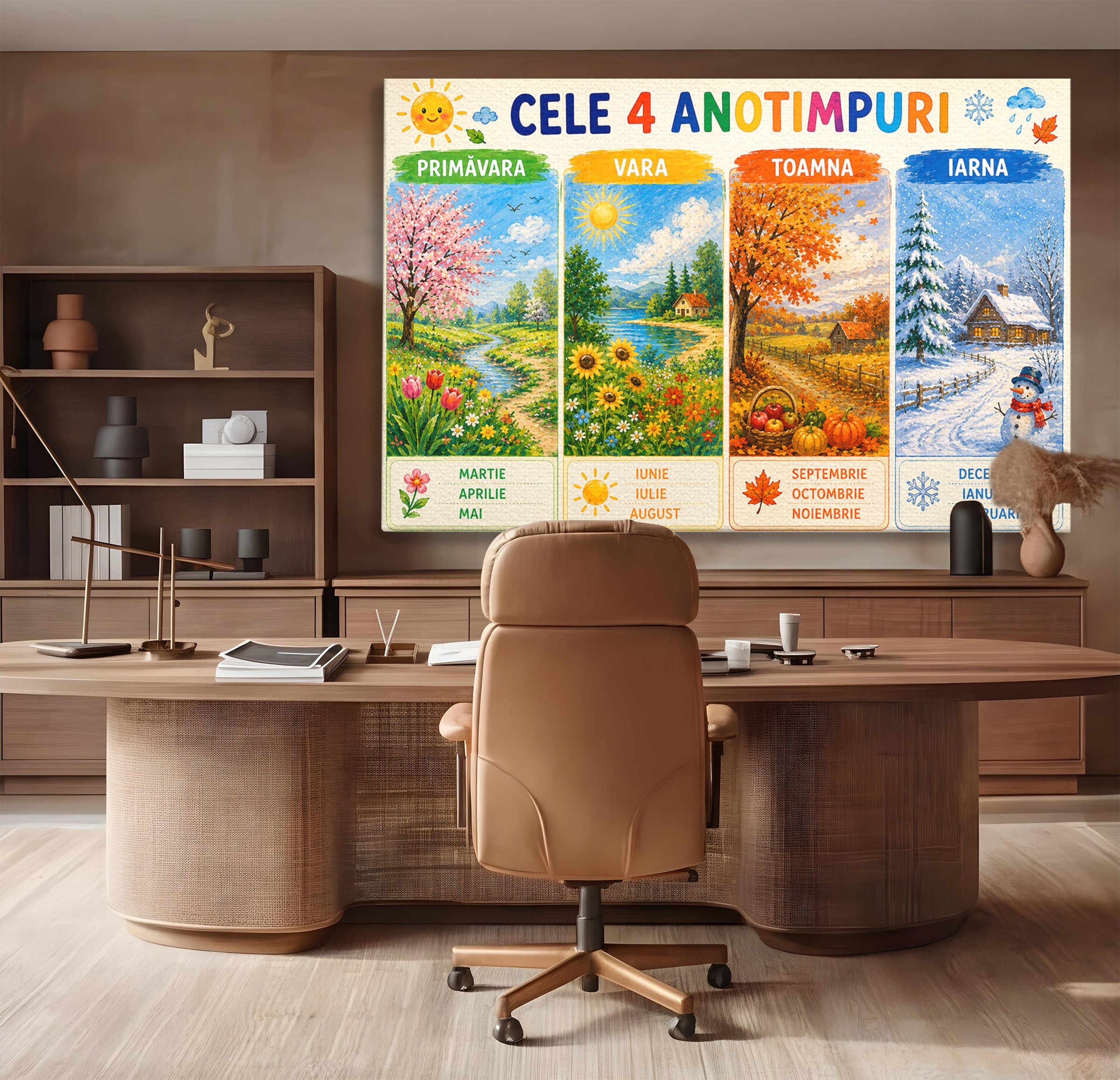 Tablou Canvas Premium LuxCanva® K1089, Cele Patru Anotimpuri, Anotimpuri, Natura, Peisaj, Living, Educativ, Culori Vibrante