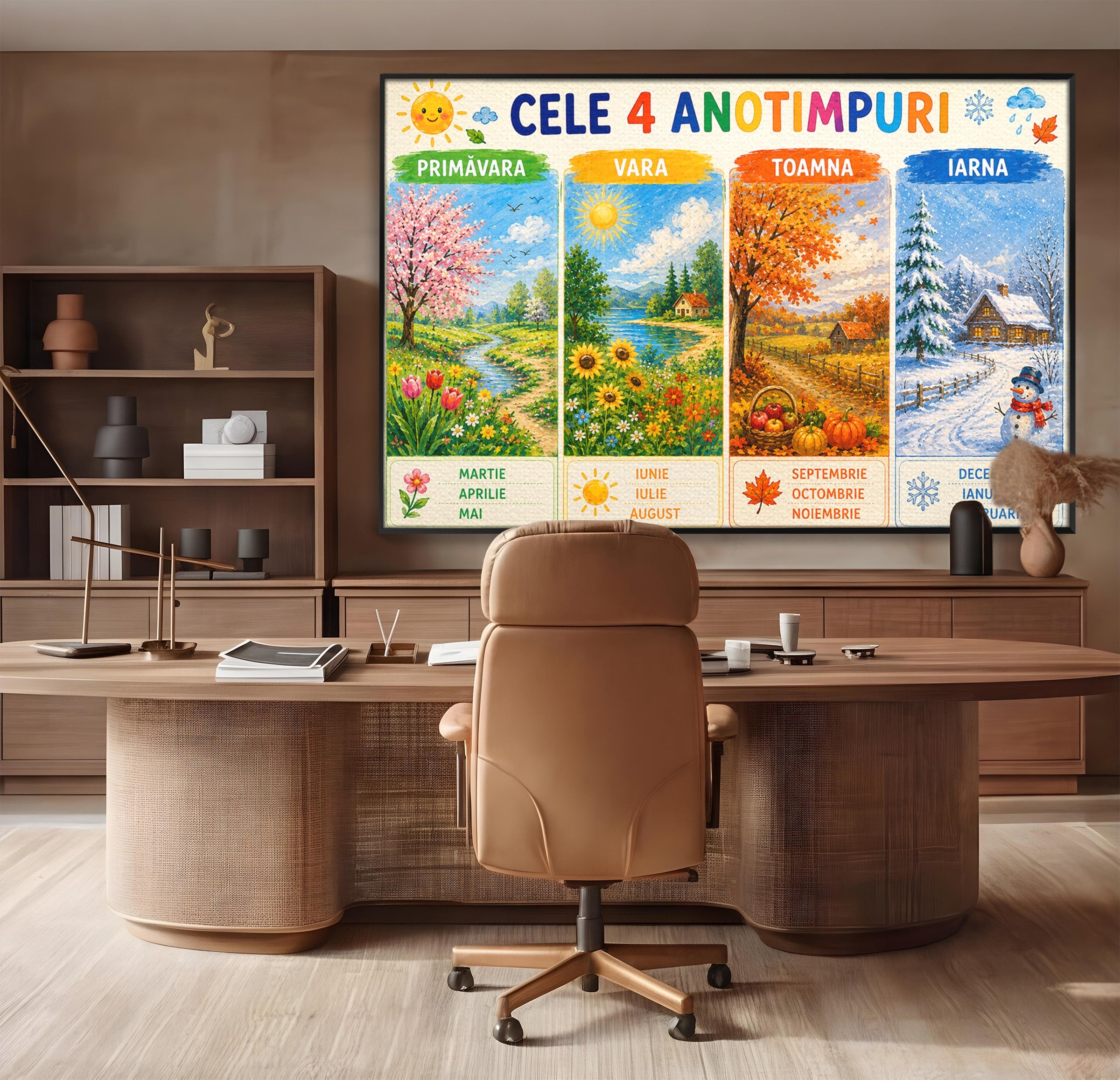Tablou Canvas Premium LuxCanva® K1089, Cele Patru Anotimpuri, Anotimpuri, Natura, Peisaj, Living, Educativ, Culori Vibrante