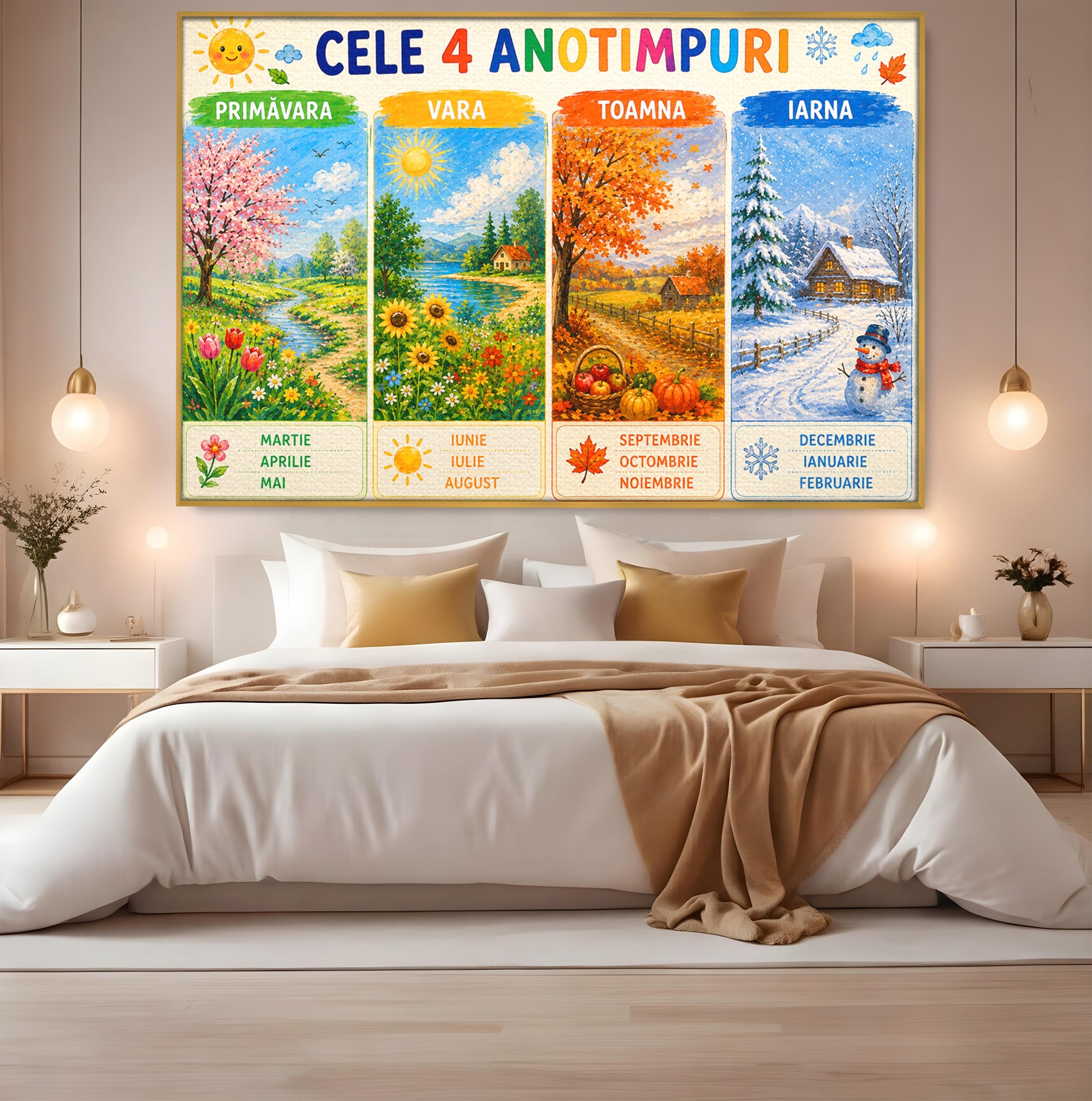 Tablou Canvas Premium LuxCanva® K1089, Cele Patru Anotimpuri, Anotimpuri, Natura, Peisaj, Living, Educativ, Culori Vibrante