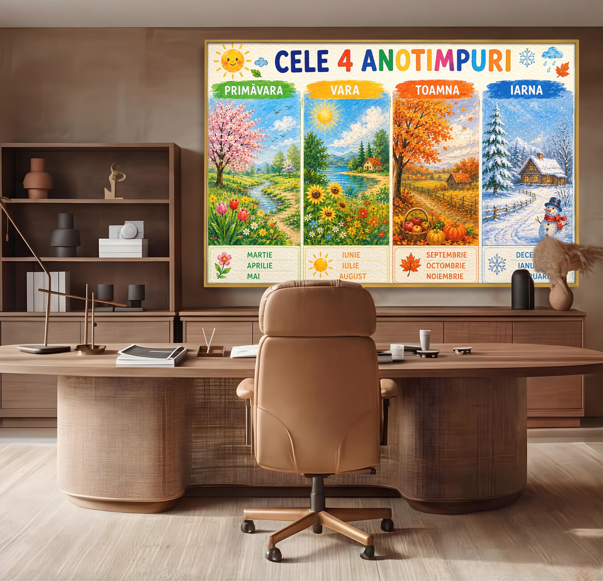 Tablou Canvas Premium LuxCanva® K1089, Cele Patru Anotimpuri, Anotimpuri, Natura, Peisaj, Living, Educativ, Culori Vibrante