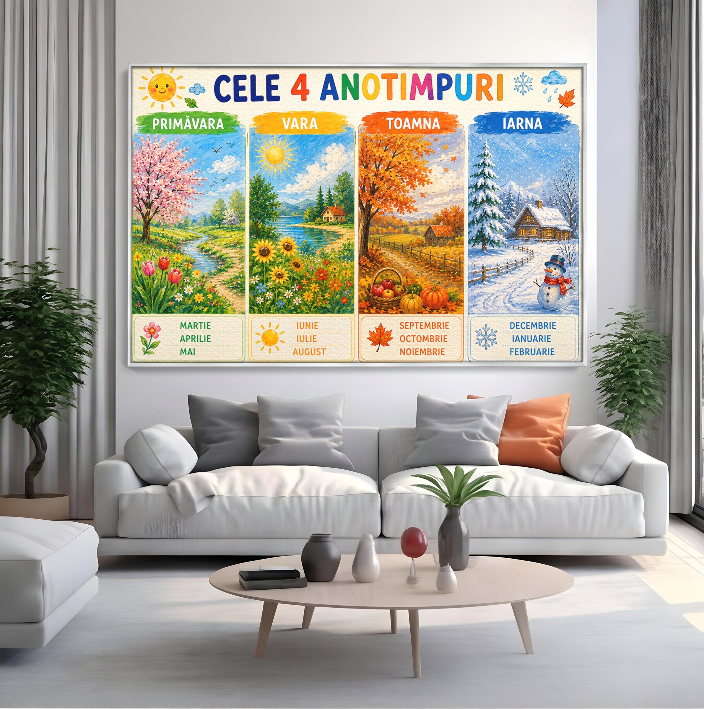 Tablou Canvas Premium LuxCanva® K1089, Cele Patru Anotimpuri, Anotimpuri, Natura, Peisaj, Living, Educativ, Culori Vibrante