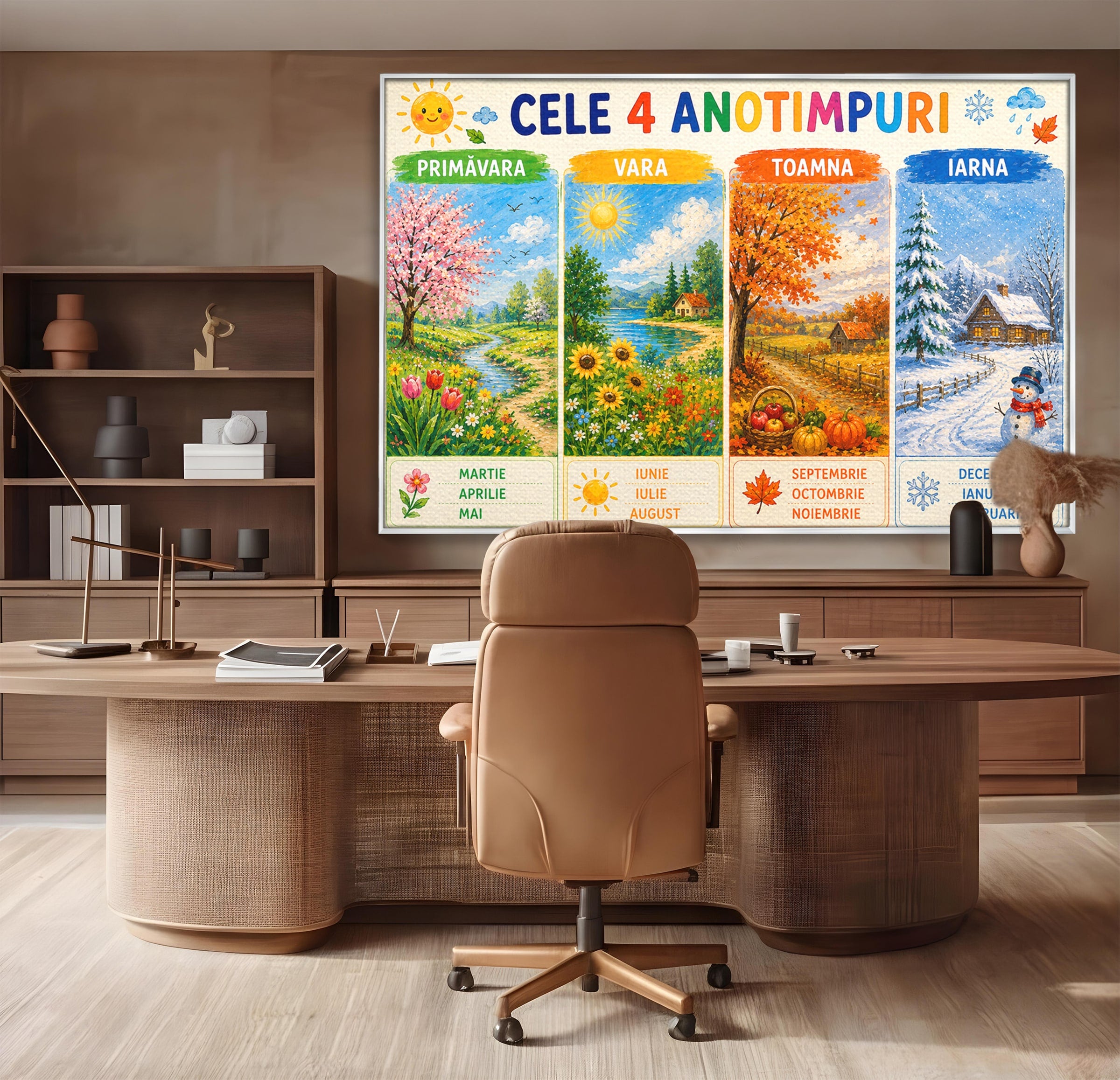 Tablou Canvas Premium LuxCanva® K1089, Cele Patru Anotimpuri, Anotimpuri, Natura, Peisaj, Living, Educativ, Culori Vibrante