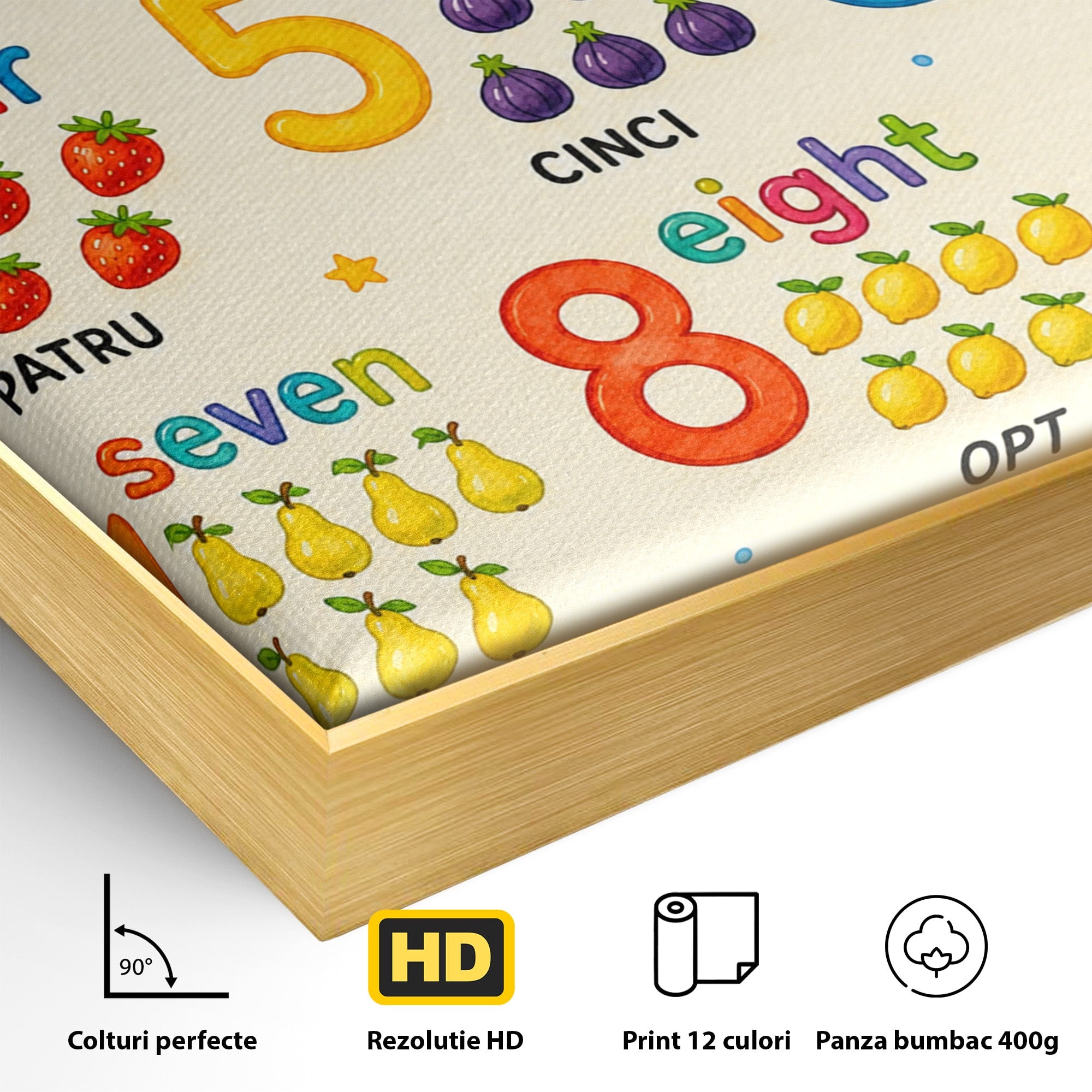 Tablou Canvas Premium LuxCanva® K1090, Numara Pana La Zece, Numere, Educatie, Copii, Invatare, Camera Copii, Culori Vibrante