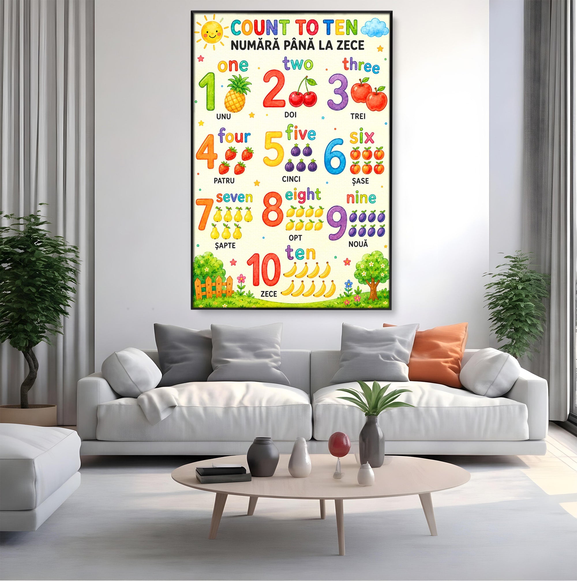 Tablou Canvas Premium LuxCanva® K1090, Numara Pana La Zece, Numere, Educatie, Copii, Invatare, Camera Copii, Culori Vibrante