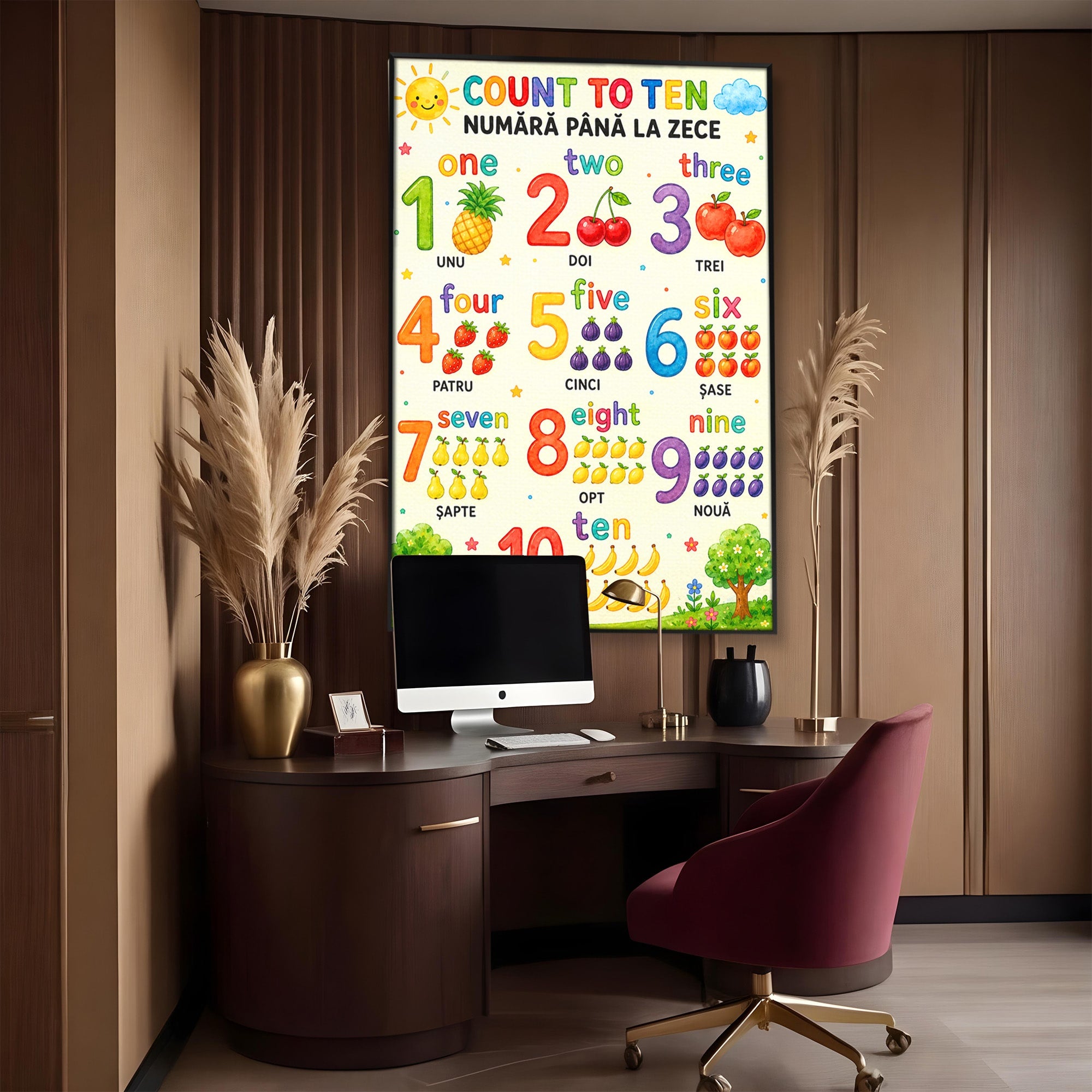 Tablou Canvas Premium LuxCanva® K1090, Numara Pana La Zece, Numere, Educatie, Copii, Invatare, Camera Copii, Culori Vibrante