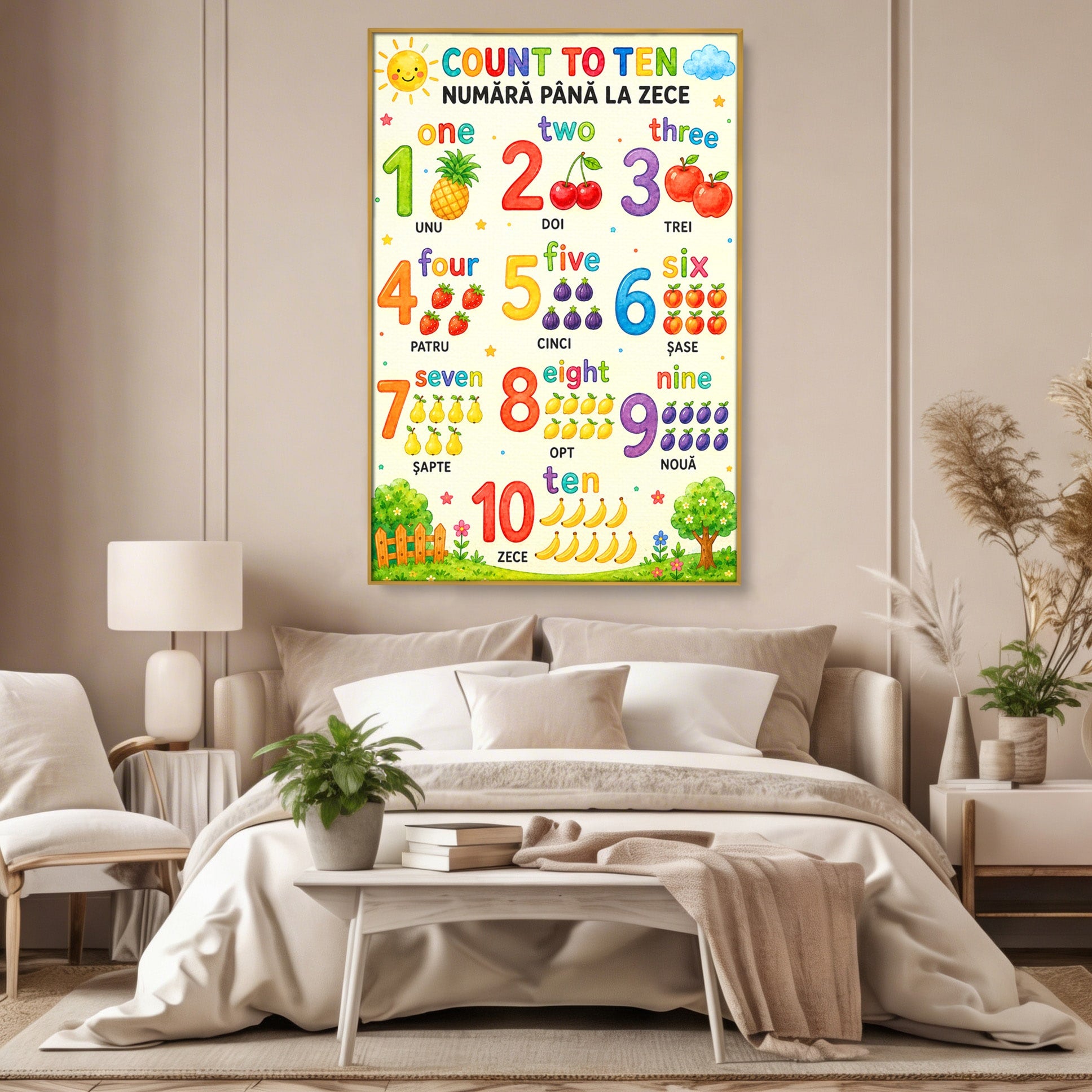 Tablou Canvas Premium LuxCanva® K1090, Numara Pana La Zece, Numere, Educatie, Copii, Invatare, Camera Copii, Culori Vibrante