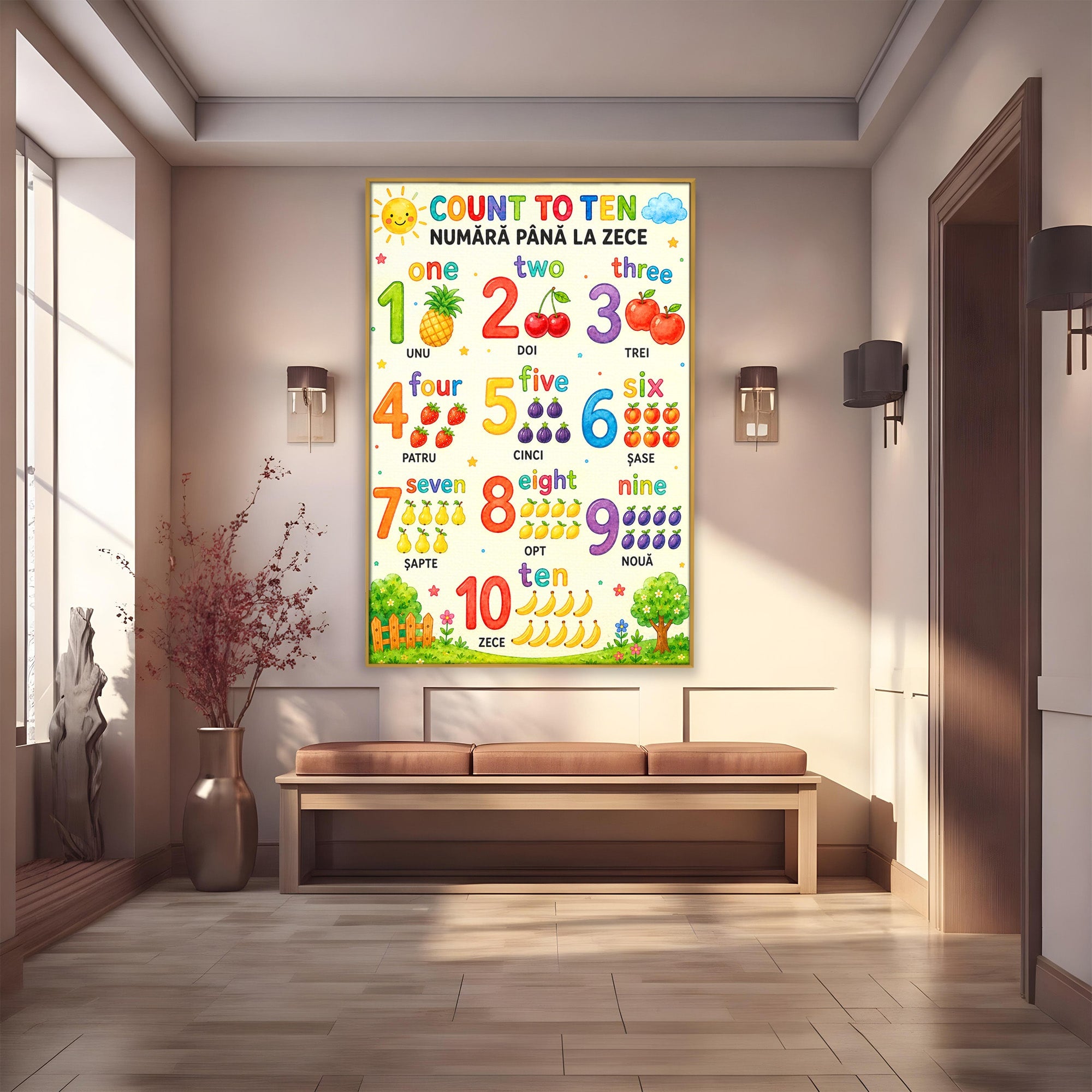 Tablou Canvas Premium LuxCanva® K1090, Numara Pana La Zece, Numere, Educatie, Copii, Invatare, Camera Copii, Culori Vibrante
