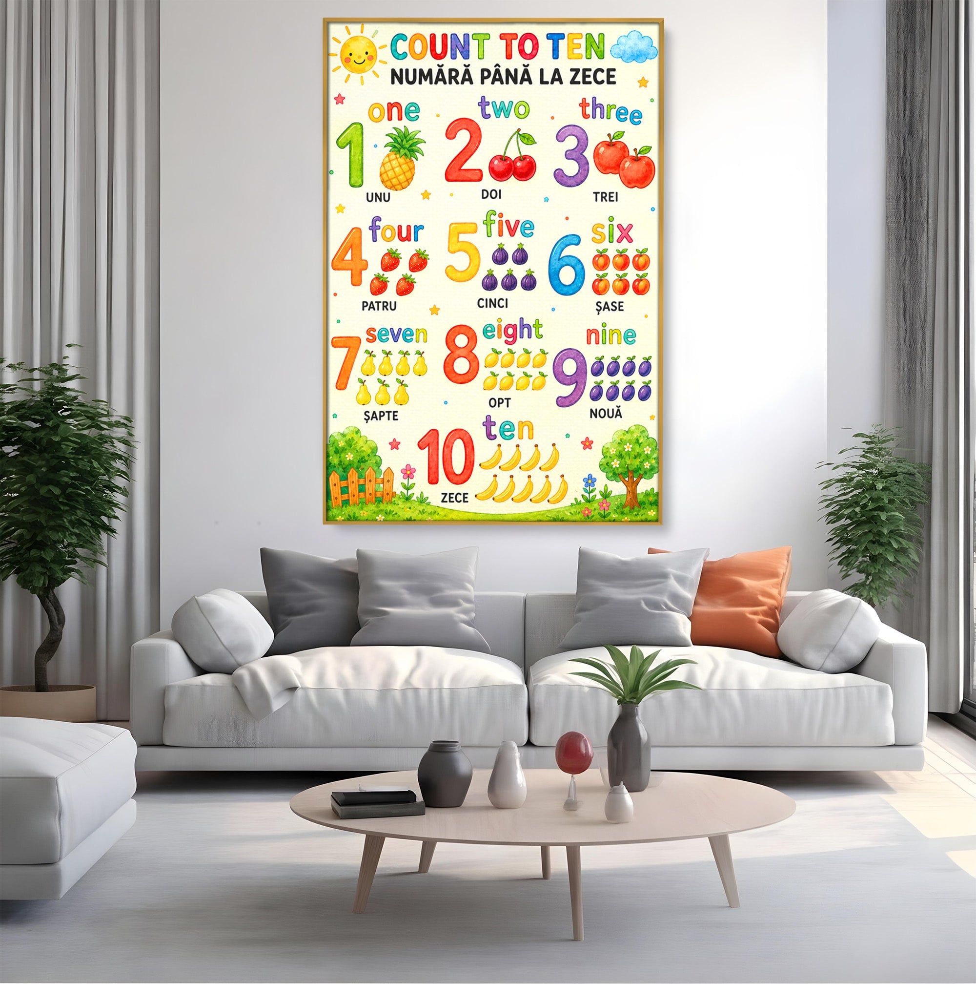 Tablou Canvas Premium LuxCanva® K1090, Numara Pana La Zece, Numere, Educatie, Copii, Invatare, Camera Copii, Culori Vibrante