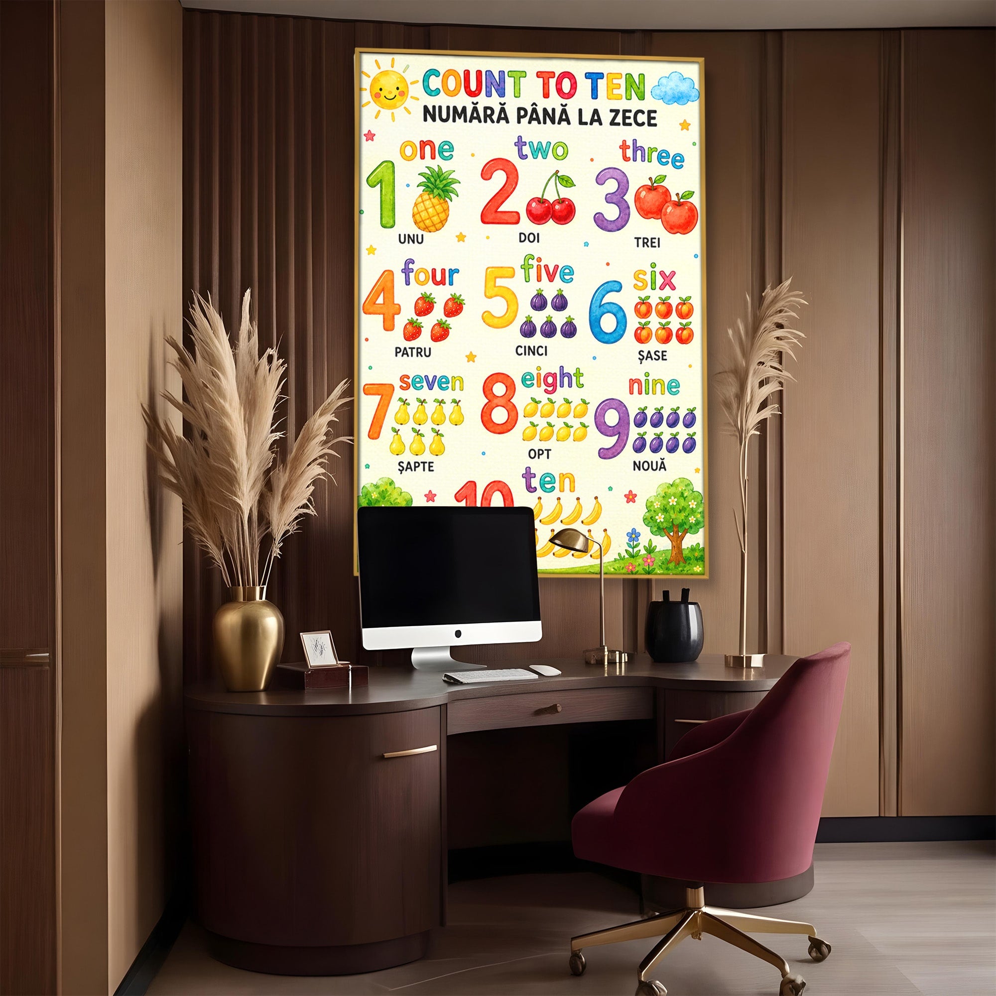 Tablou Canvas Premium LuxCanva® K1090, Numara Pana La Zece, Numere, Educatie, Copii, Invatare, Camera Copii, Culori Vibrante