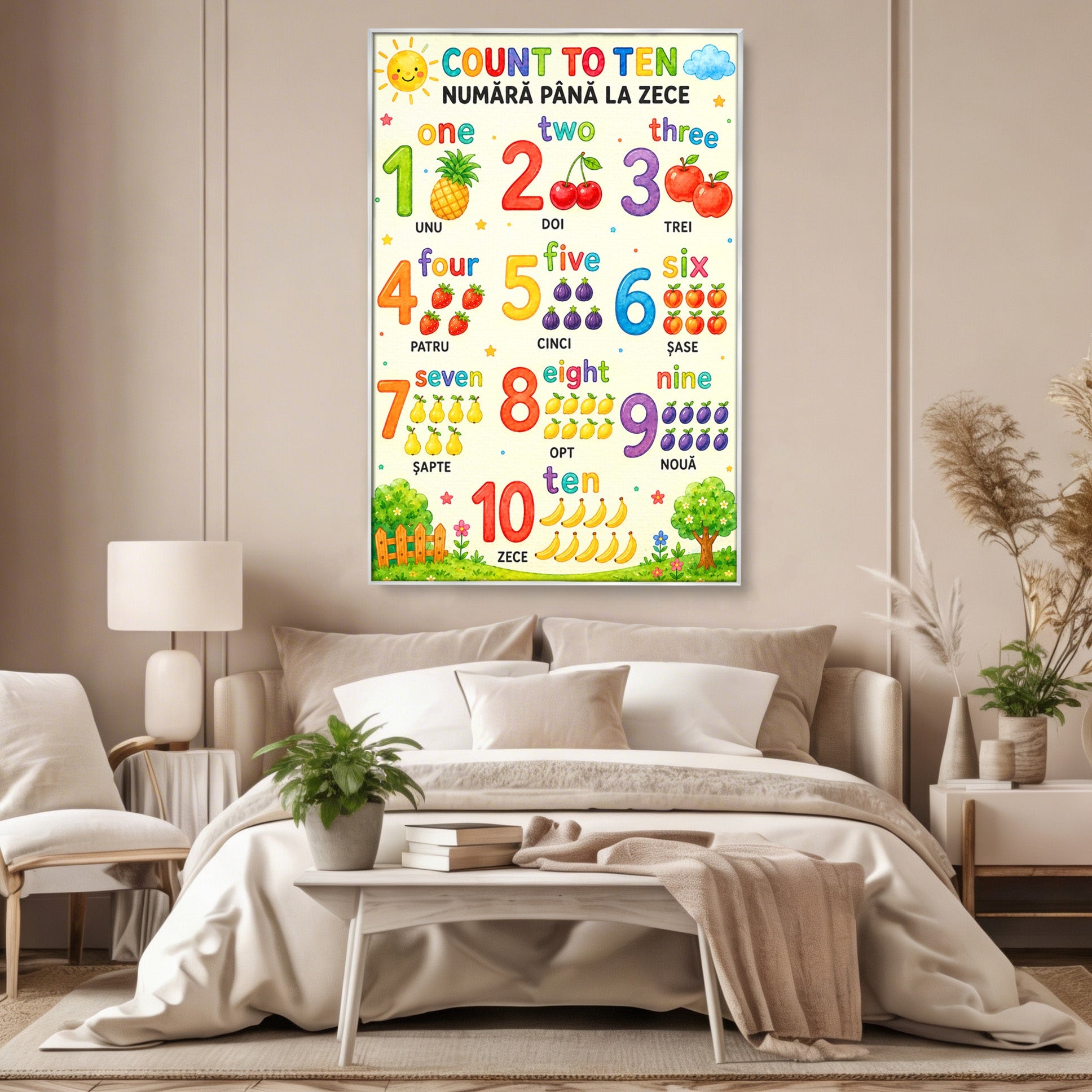 Tablou Canvas Premium LuxCanva® K1090, Numara Pana La Zece, Numere, Educatie, Copii, Invatare, Camera Copii, Culori Vibrante