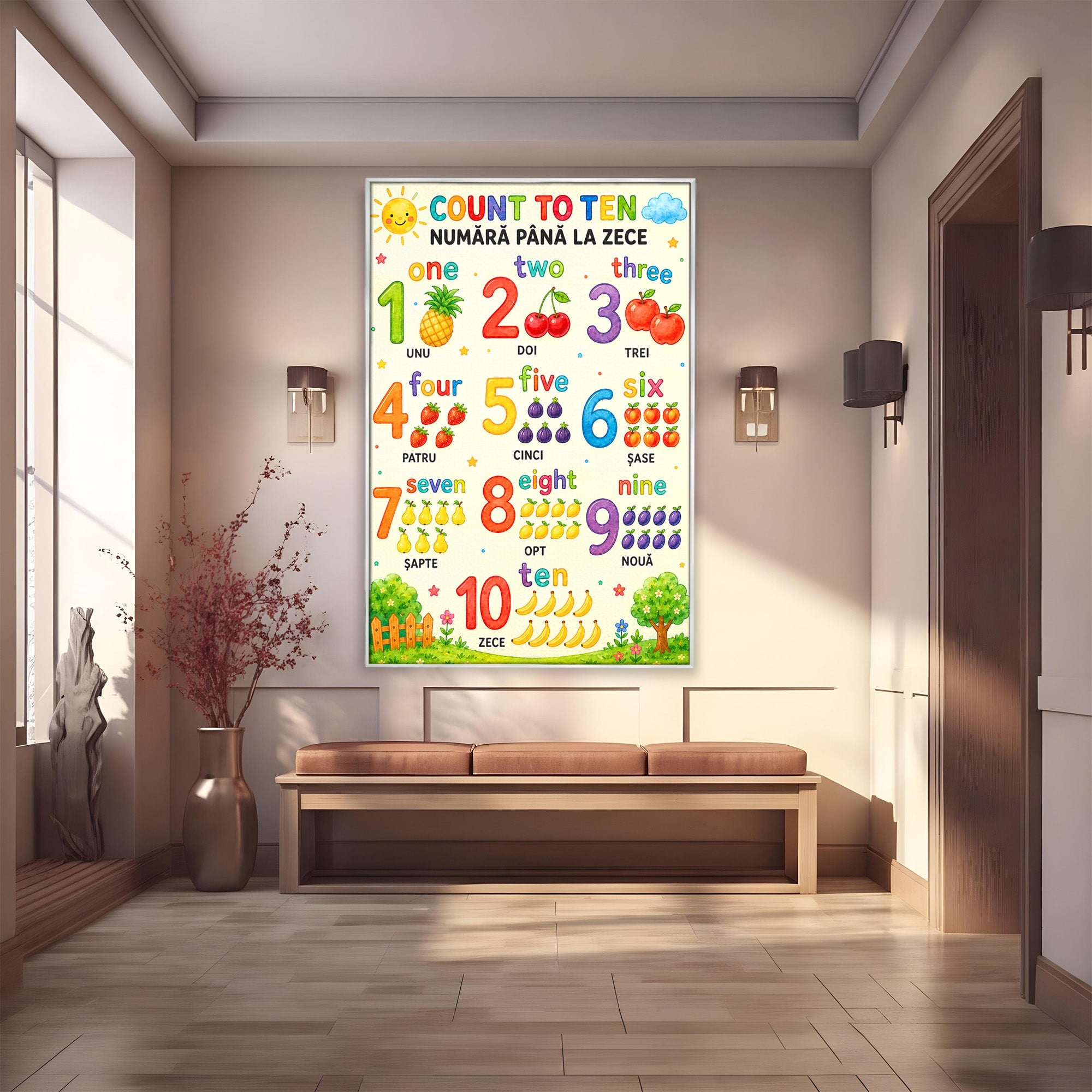 Tablou Canvas Premium LuxCanva® K1090, Numara Pana La Zece, Numere, Educatie, Copii, Invatare, Camera Copii, Culori Vibrante