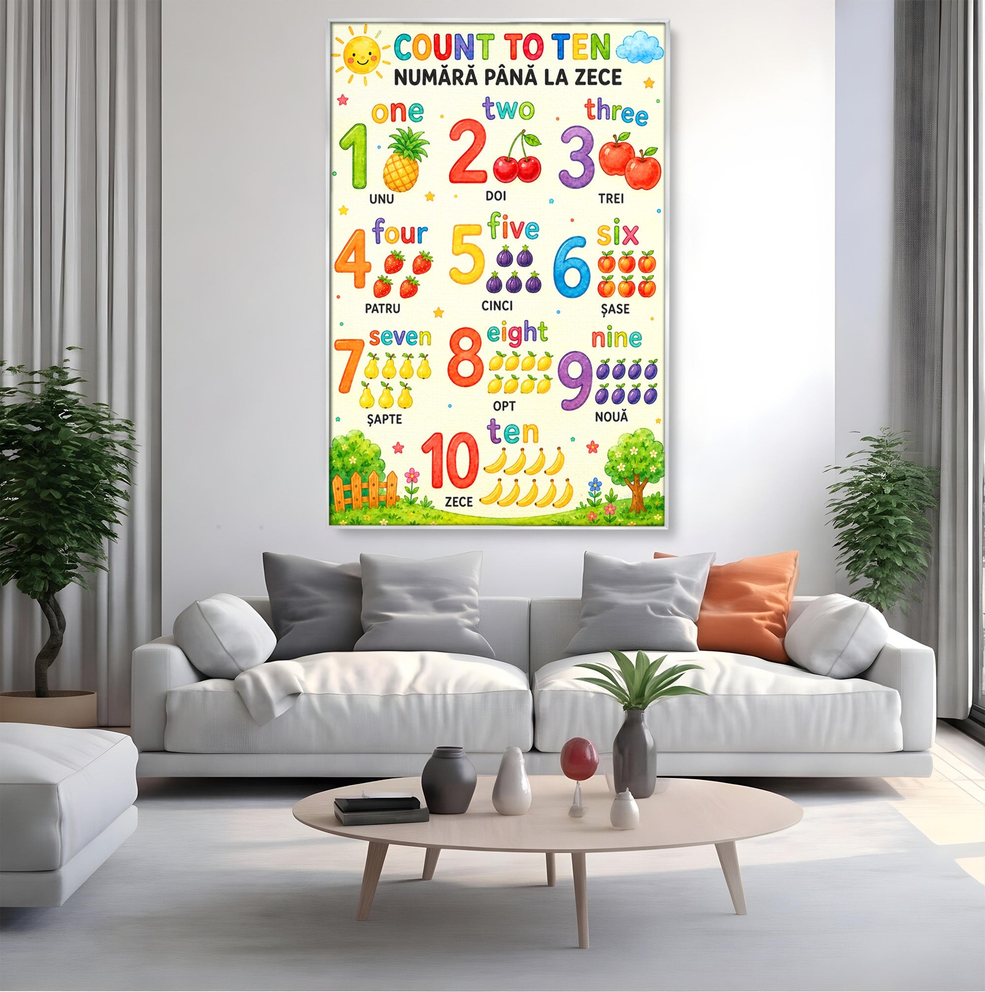 Tablou Canvas Premium LuxCanva® K1090, Numara Pana La Zece, Numere, Educatie, Copii, Invatare, Camera Copii, Culori Vibrante