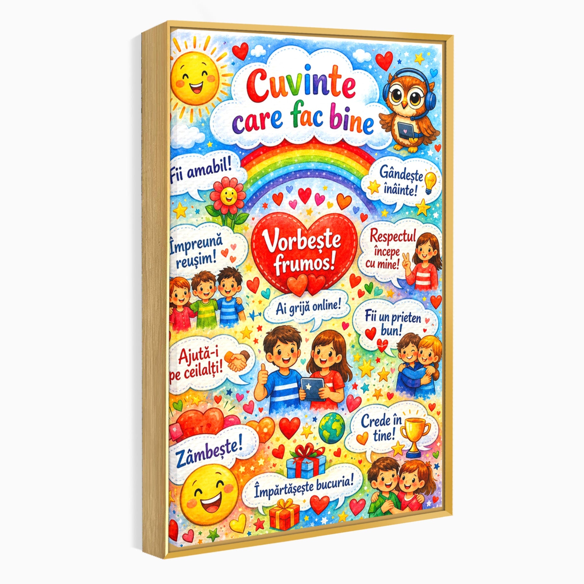 Tablou Canvas Premium LuxCanva® K1091, Cuvinte Care Fac Bine, Educatie, Mesaje Pozitive, Copii, Scoala, Birou, Culori Vibrante