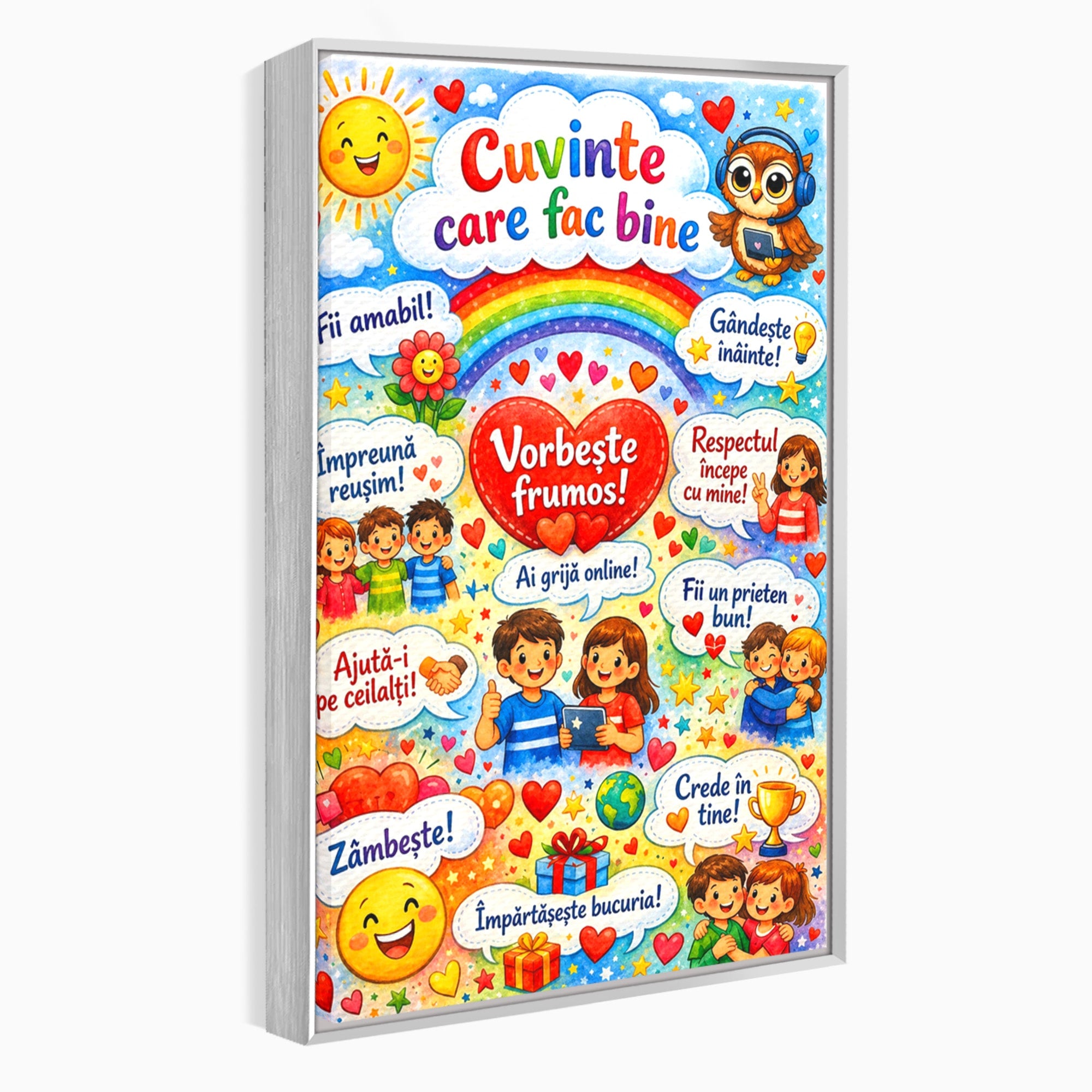 Tablou Canvas Premium LuxCanva® K1091, Cuvinte Care Fac Bine, Educatie, Mesaje Pozitive, Copii, Scoala, Birou, Culori Vibrante