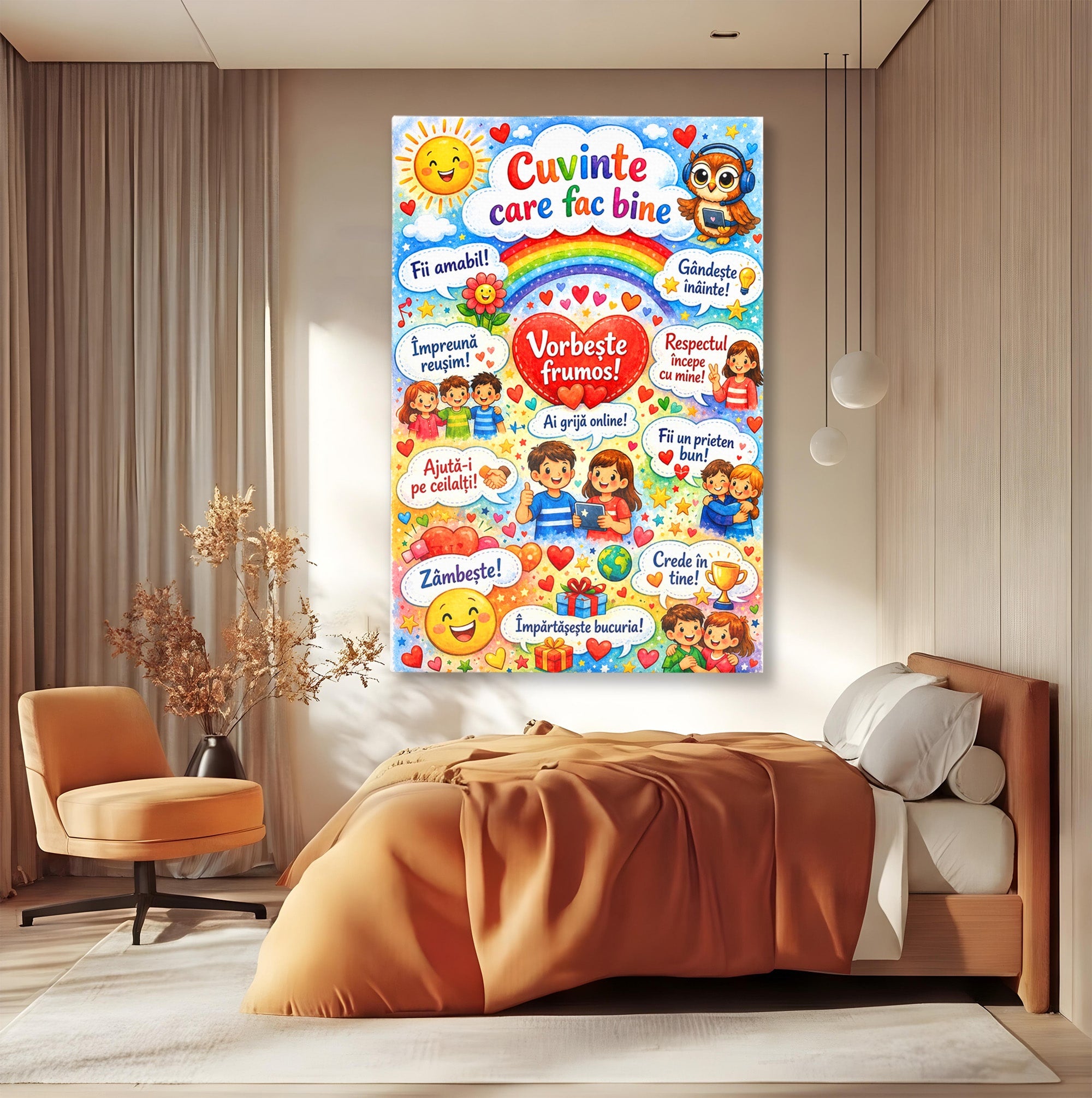 Tablou Canvas Premium LuxCanva® K1091, Cuvinte Care Fac Bine, Educatie, Mesaje Pozitive, Copii, Scoala, Birou, Culori Vibrante