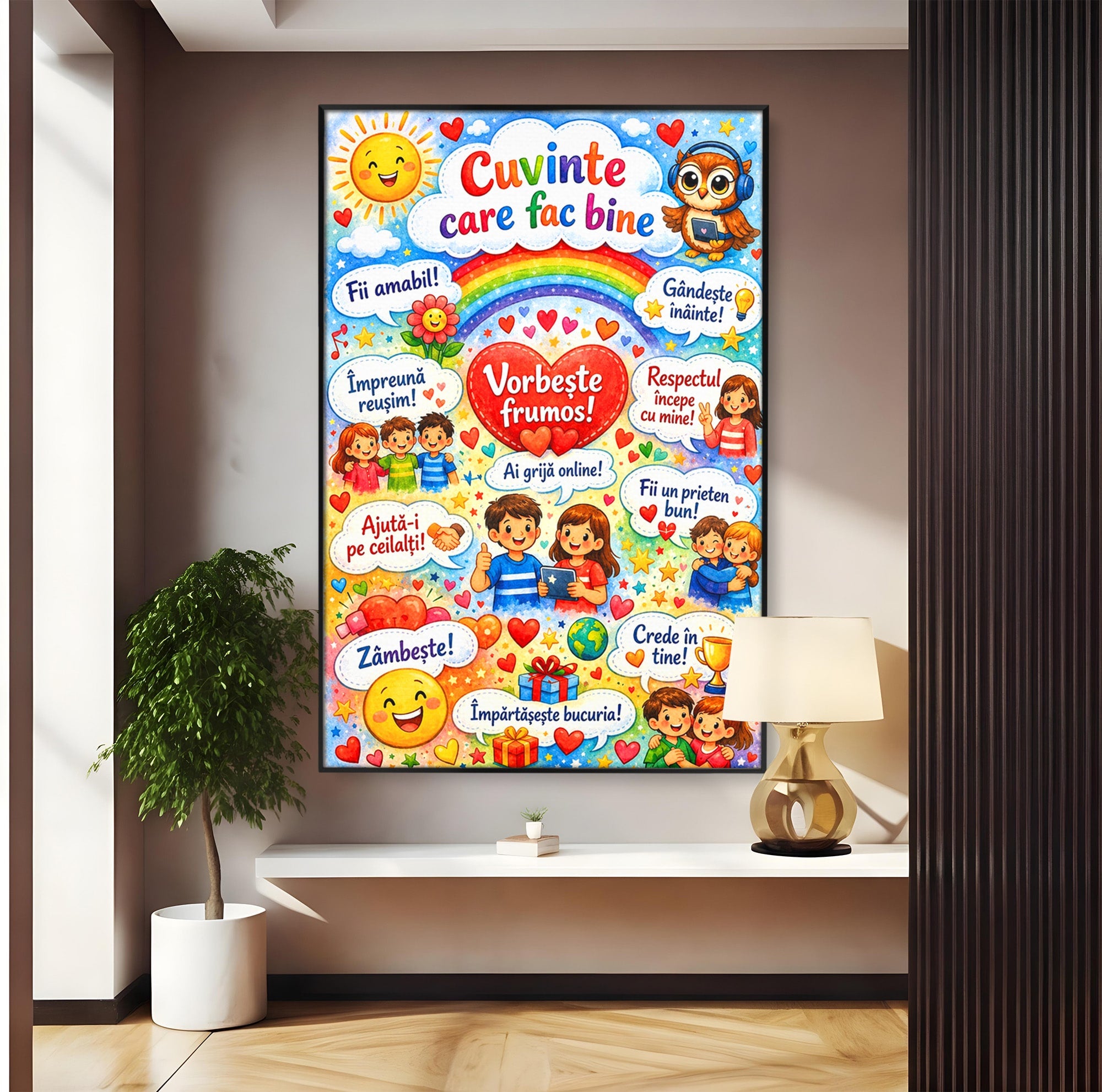 Tablou Canvas Premium LuxCanva® K1091, Cuvinte Care Fac Bine, Educatie, Mesaje Pozitive, Copii, Scoala, Birou, Culori Vibrante
