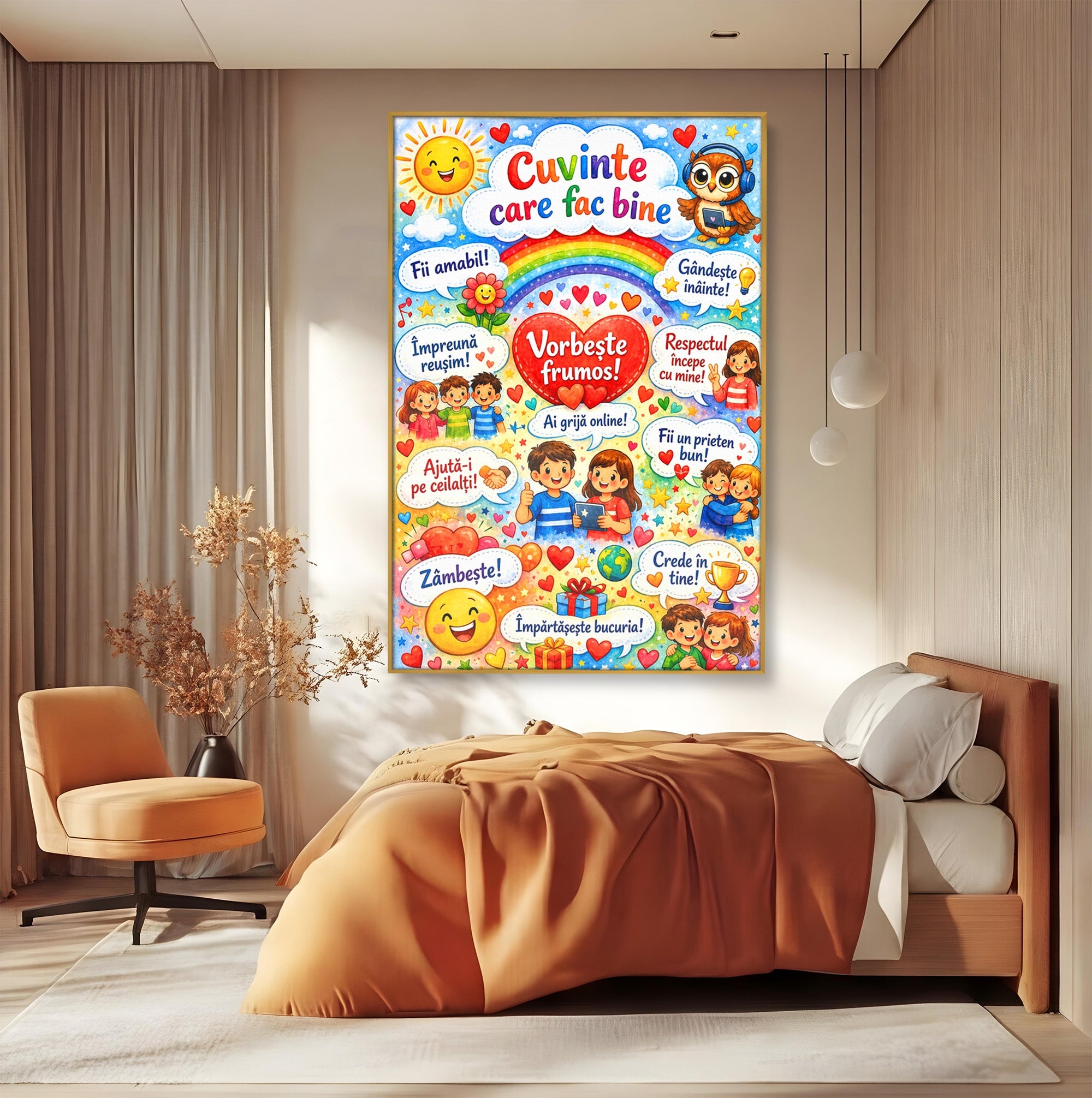 Tablou Canvas Premium LuxCanva® K1091, Cuvinte Care Fac Bine, Educatie, Mesaje Pozitive, Copii, Scoala, Birou, Culori Vibrante