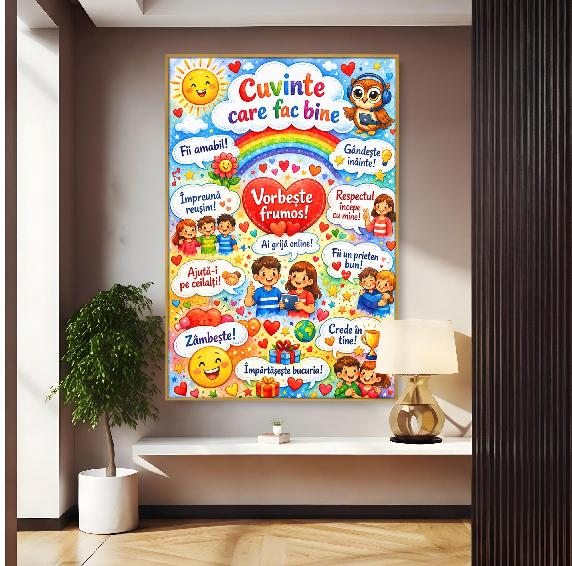 Tablou Canvas Premium LuxCanva® K1091, Cuvinte Care Fac Bine, Educatie, Mesaje Pozitive, Copii, Scoala, Birou, Culori Vibrante