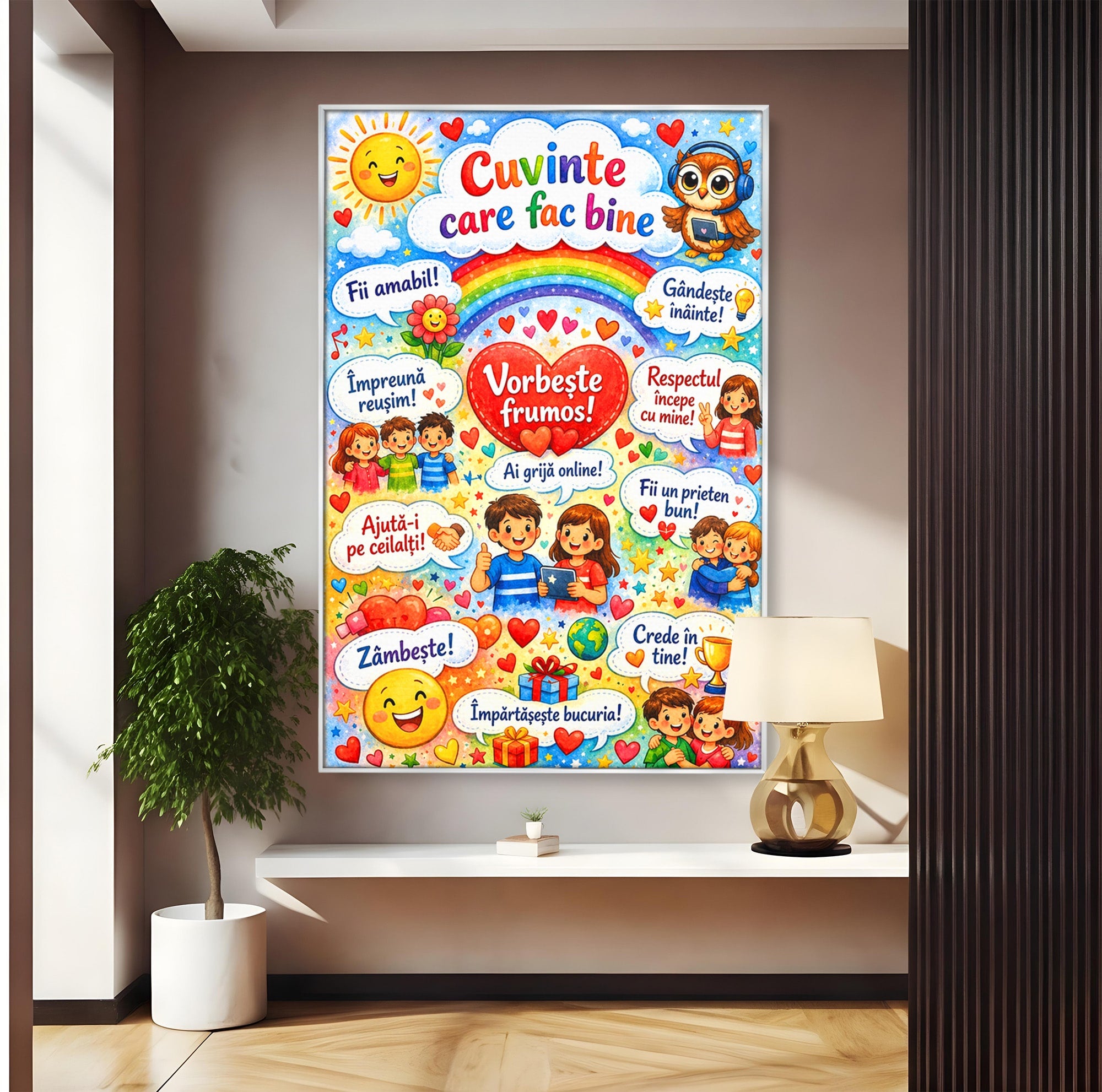 Tablou Canvas Premium LuxCanva® K1091, Cuvinte Care Fac Bine, Educatie, Mesaje Pozitive, Copii, Scoala, Birou, Culori Vibrante