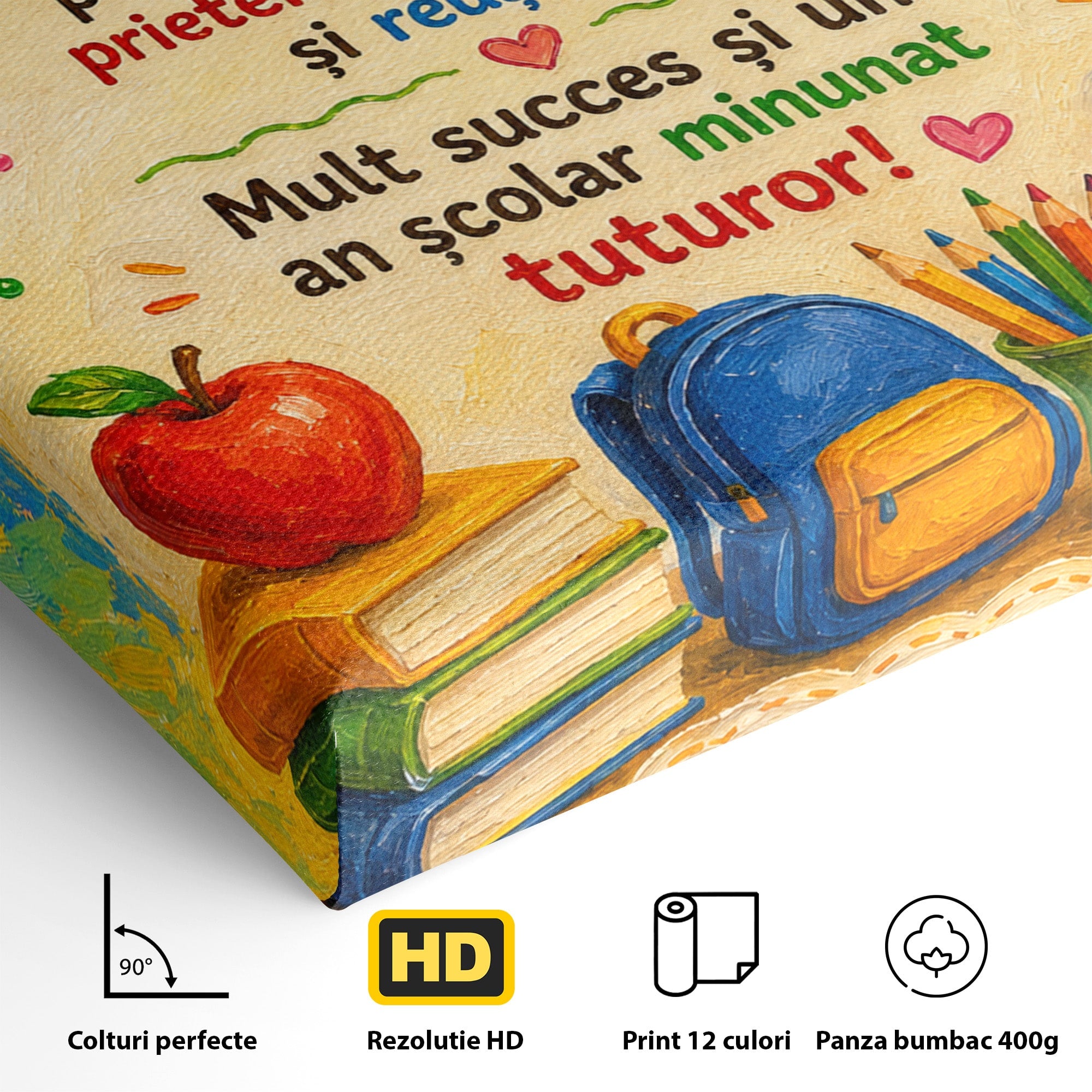 Tablou Canvas Premium LuxCanva® K1092, Inceput De An Scolar, Scoala, Educatie, Copii, Invatare, Birou, Culori Vibrante