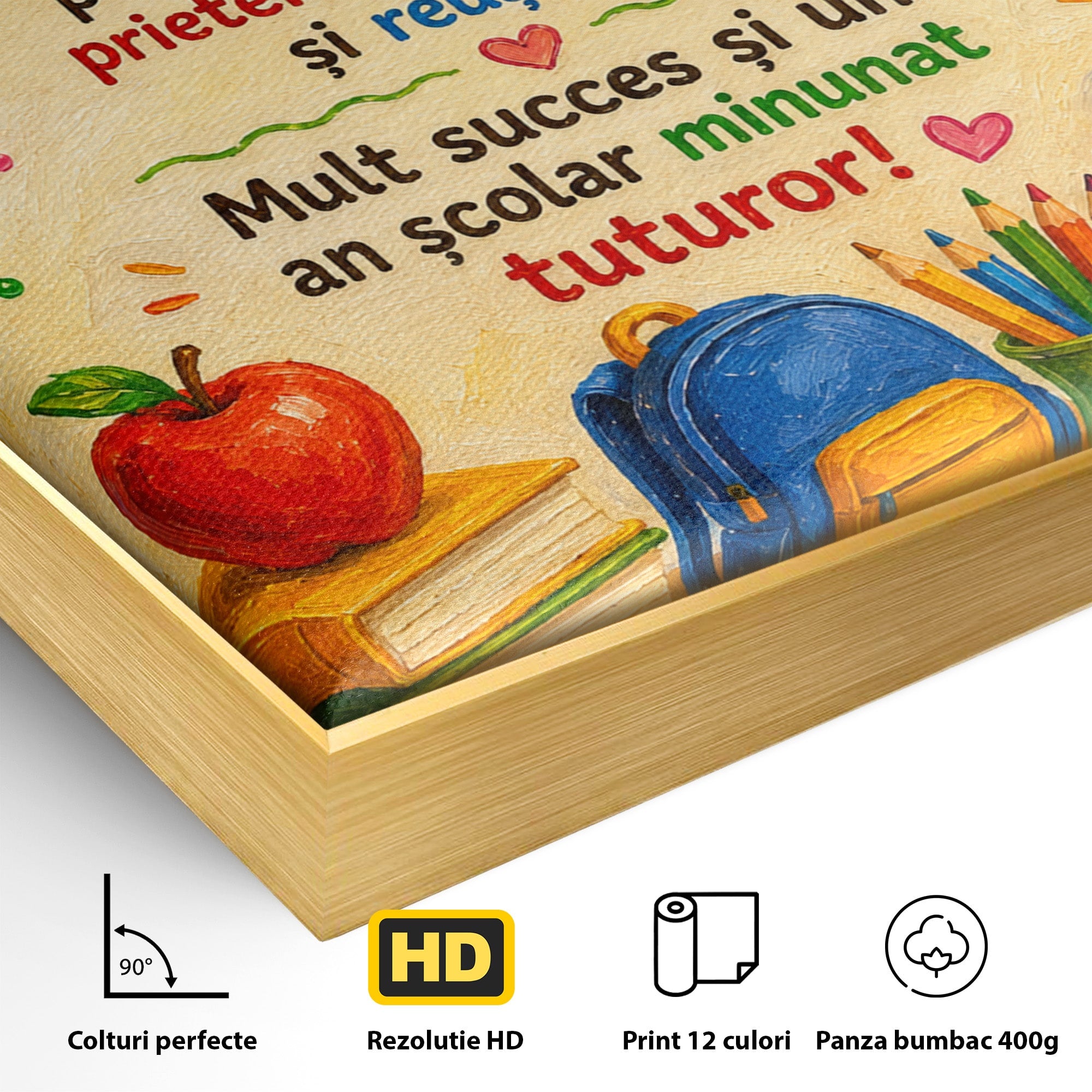 Tablou Canvas Premium LuxCanva® K1092, Inceput De An Scolar, Scoala, Educatie, Copii, Invatare, Birou, Culori Vibrante