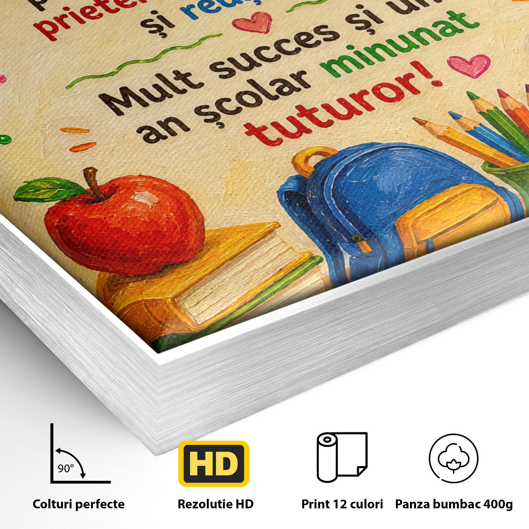 Tablou Canvas Premium LuxCanva® K1092, Inceput De An Scolar, Scoala, Educatie, Copii, Invatare, Birou, Culori Vibrante