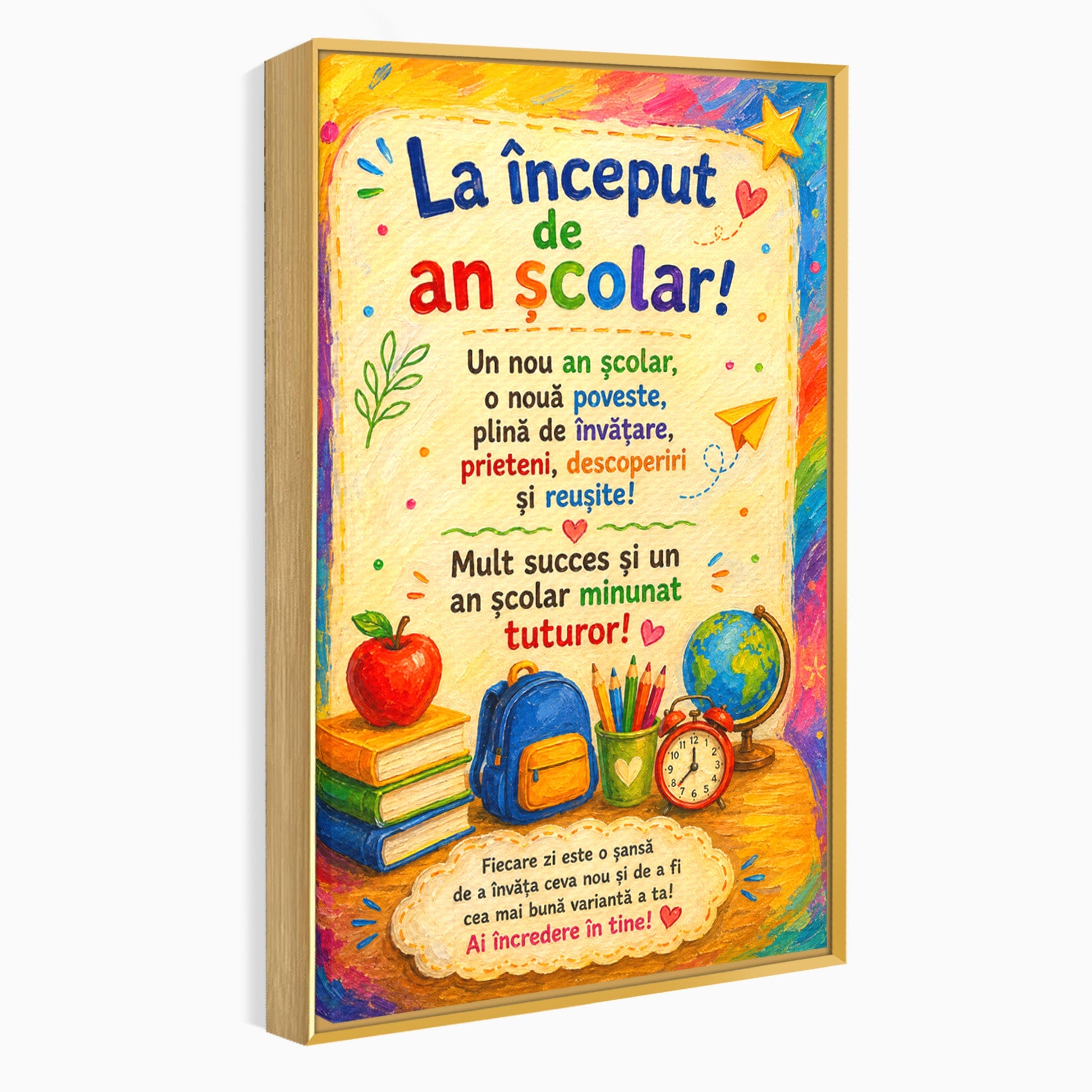 Tablou Canvas Premium LuxCanva® K1092, Inceput De An Scolar, Scoala, Educatie, Copii, Invatare, Birou, Culori Vibrante