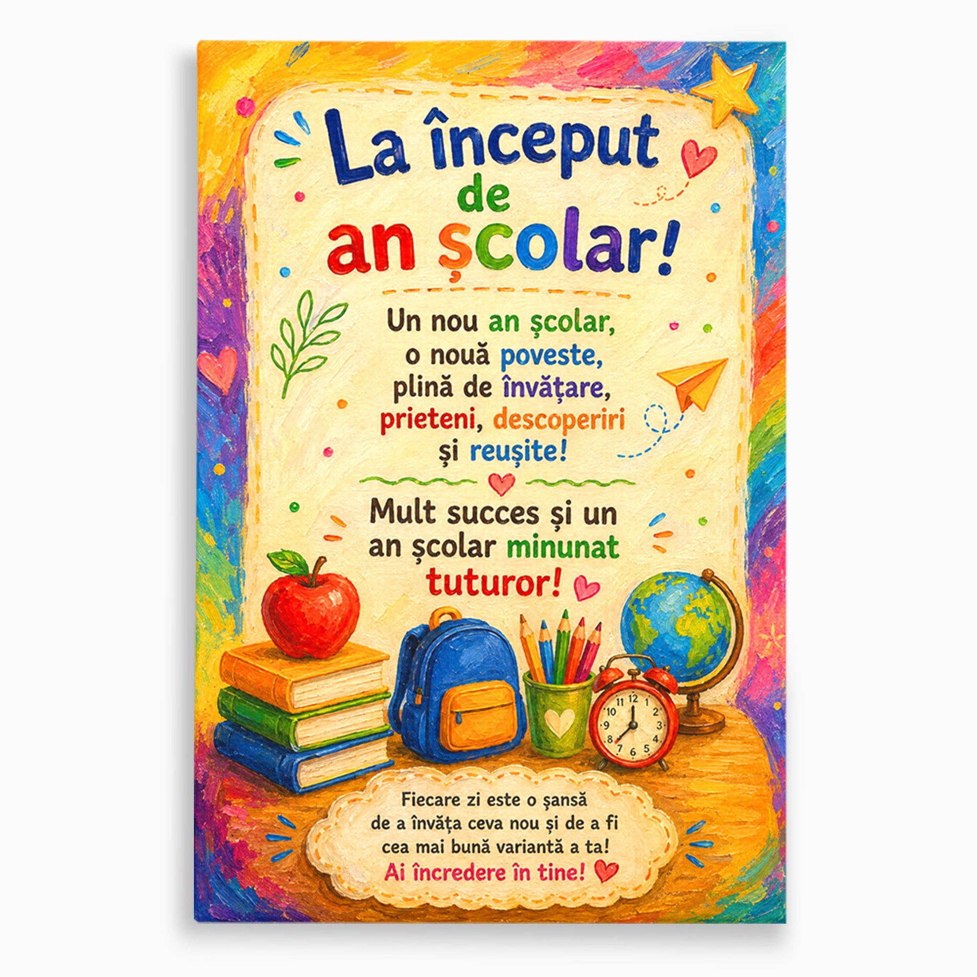 Tablou Canvas Premium LuxCanva® K1092, Inceput De An Scolar, Scoala, Educatie, Copii, Invatare, Birou, Culori Vibrante
