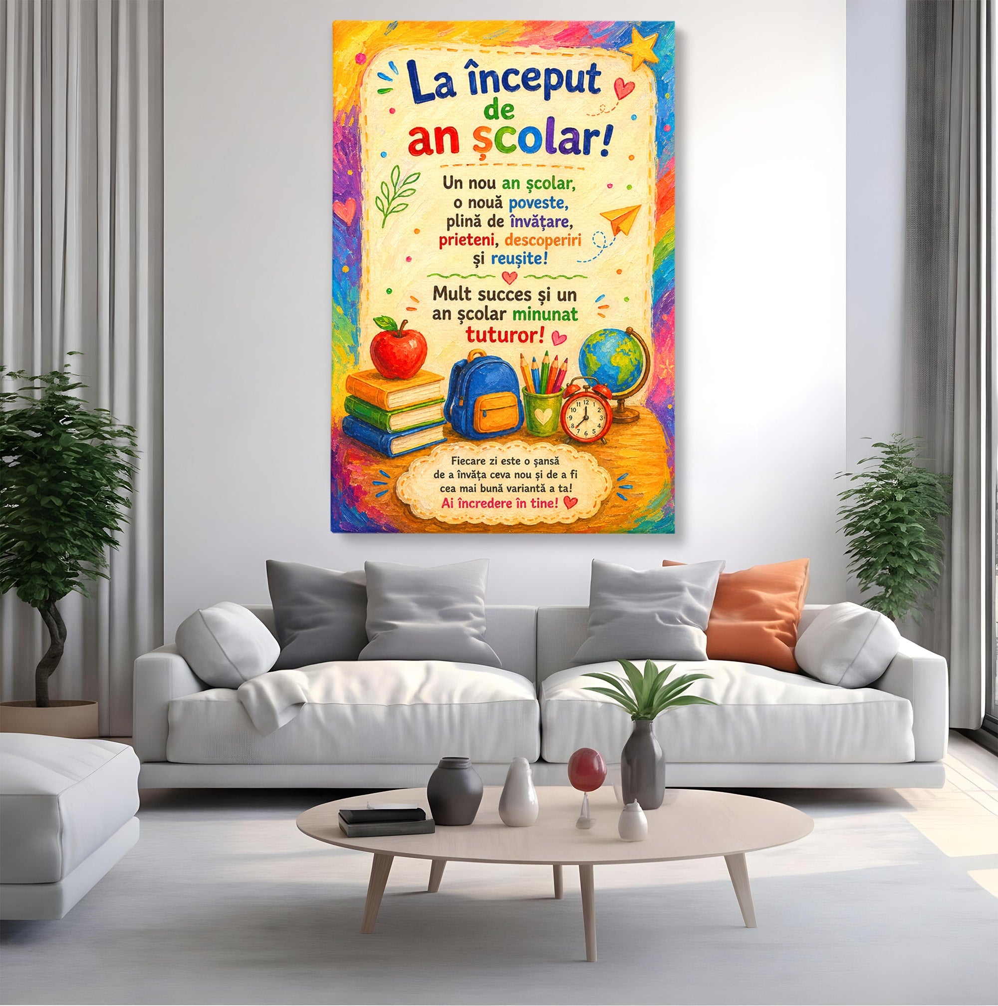 Tablou Canvas Premium LuxCanva® K1092, Inceput De An Scolar, Scoala, Educatie, Copii, Invatare, Birou, Culori Vibrante