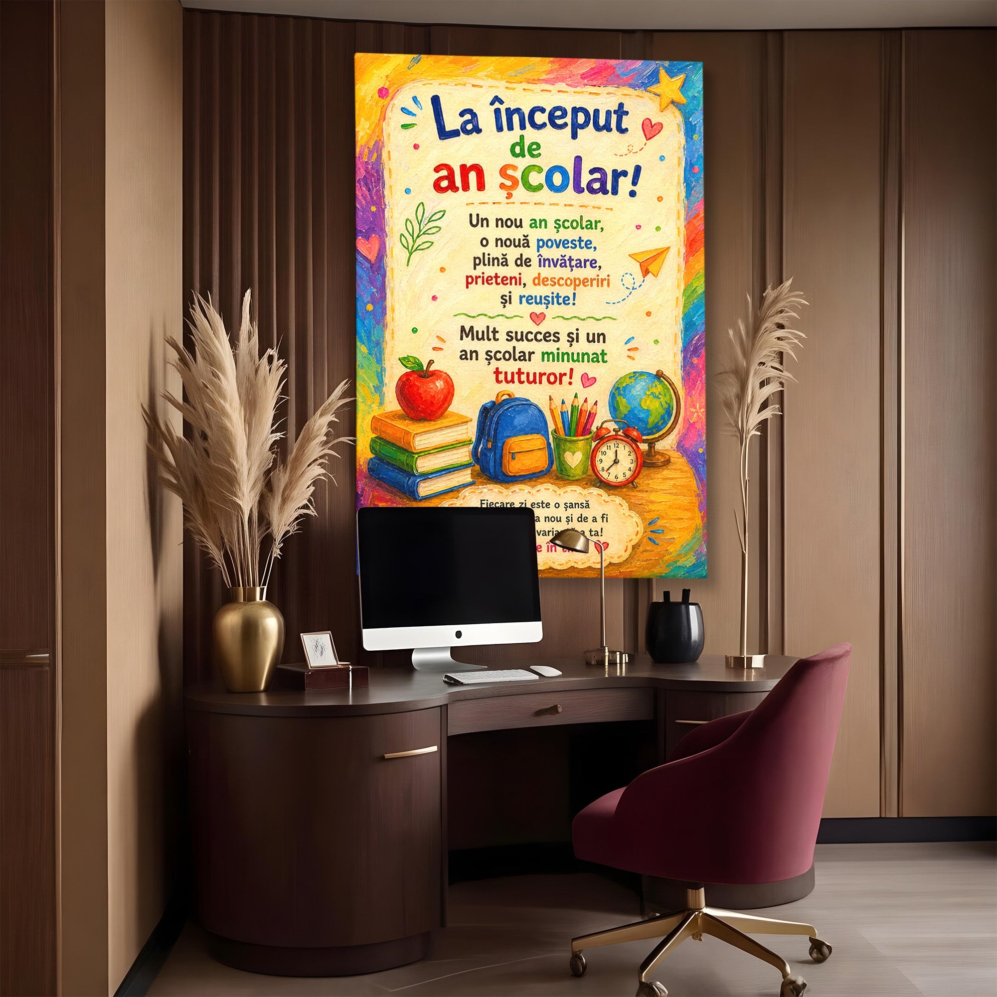 Tablou Canvas Premium LuxCanva® K1092, Inceput De An Scolar, Scoala, Educatie, Copii, Invatare, Birou, Culori Vibrante