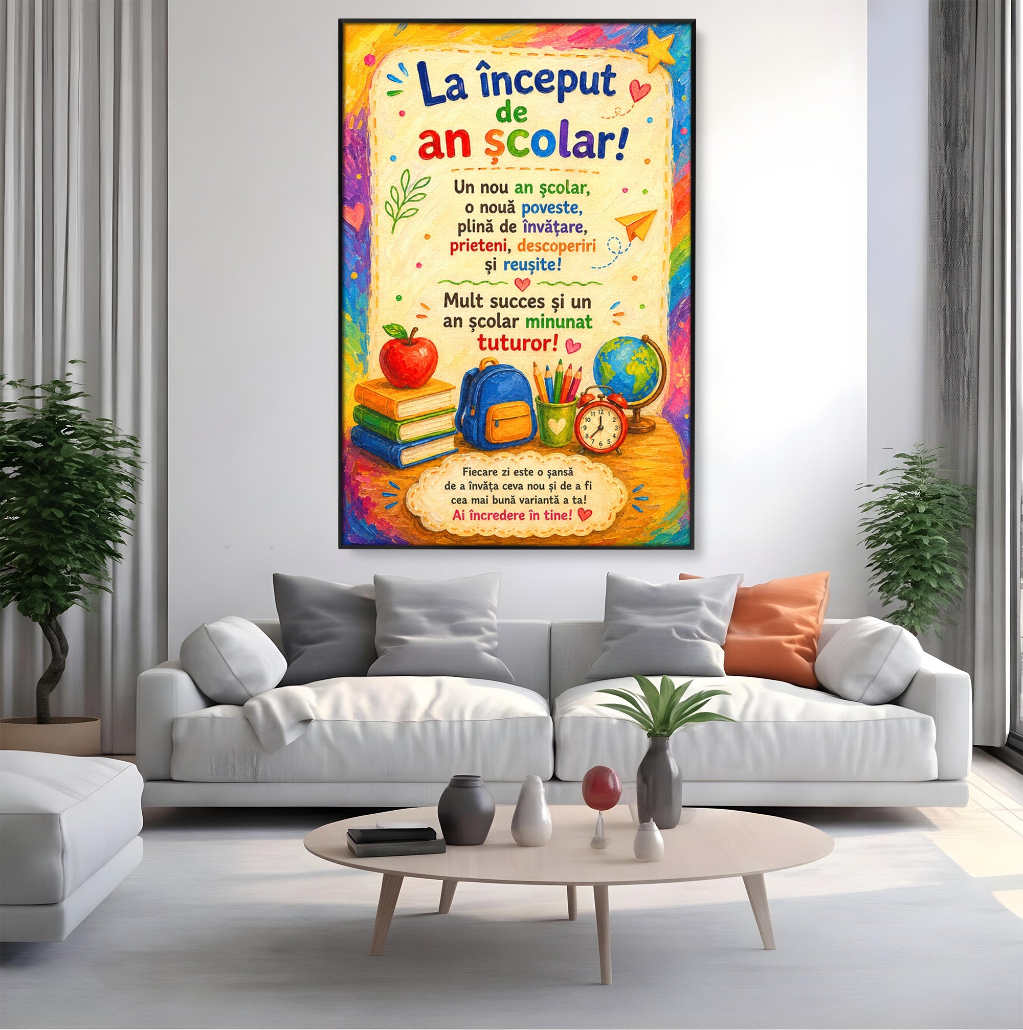 Tablou Canvas Premium LuxCanva® K1092, Inceput De An Scolar, Scoala, Educatie, Copii, Invatare, Birou, Culori Vibrante