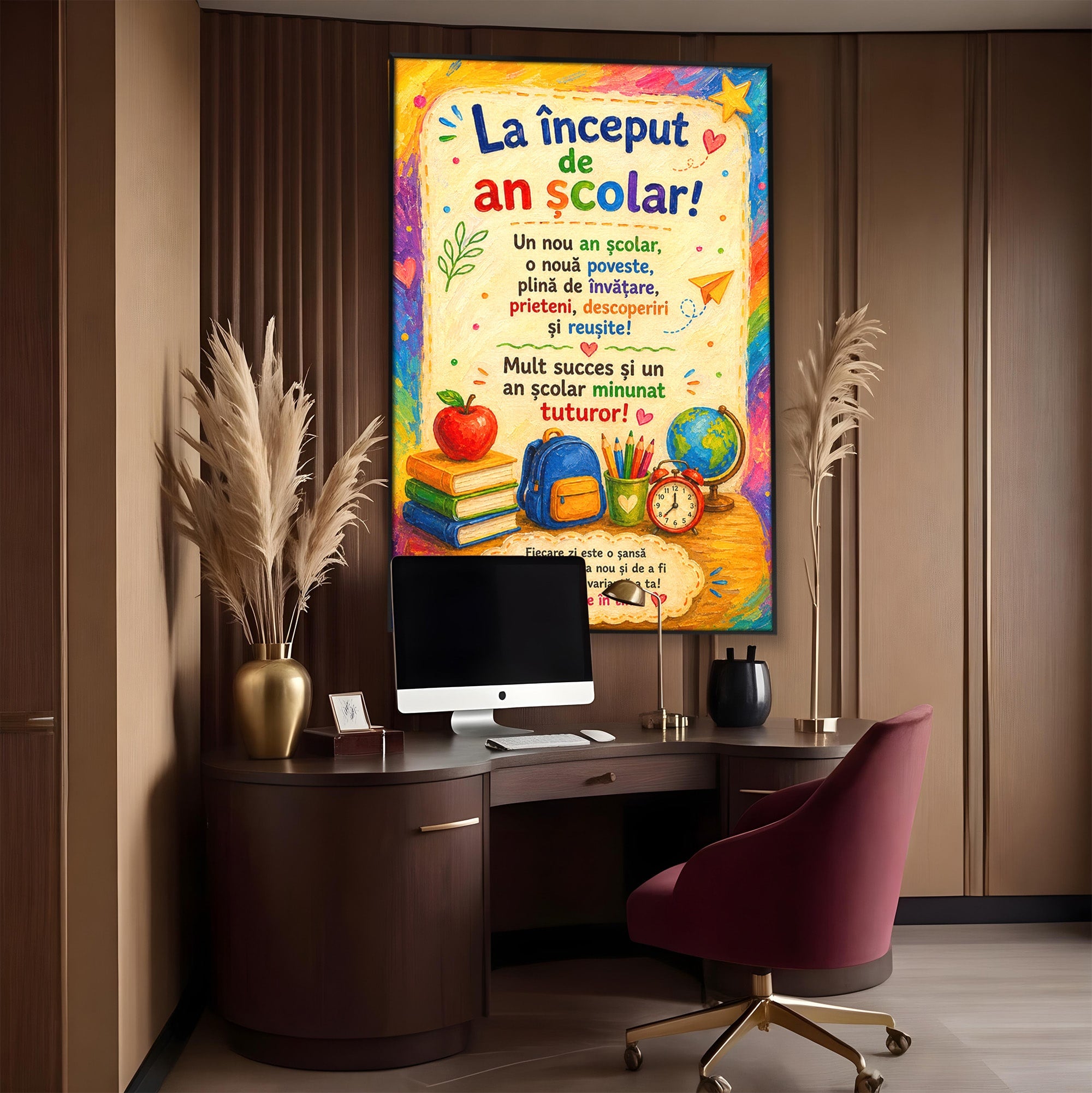 Tablou Canvas Premium LuxCanva® K1092, Inceput De An Scolar, Scoala, Educatie, Copii, Invatare, Birou, Culori Vibrante