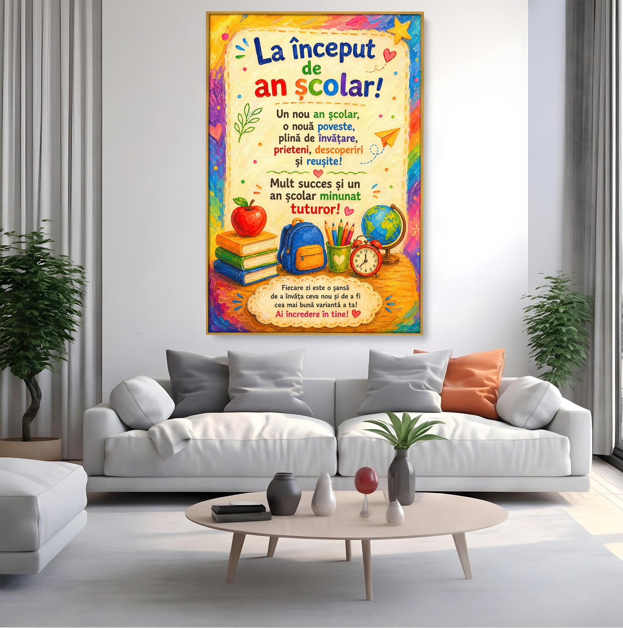 Tablou Canvas Premium LuxCanva® K1092, Inceput De An Scolar, Scoala, Educatie, Copii, Invatare, Birou, Culori Vibrante