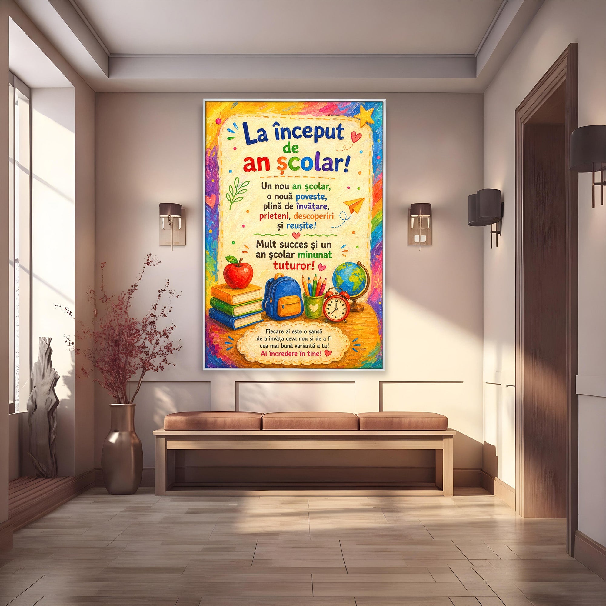 Tablou Canvas Premium LuxCanva® K1092, Inceput De An Scolar, Scoala, Educatie, Copii, Invatare, Birou, Culori Vibrante