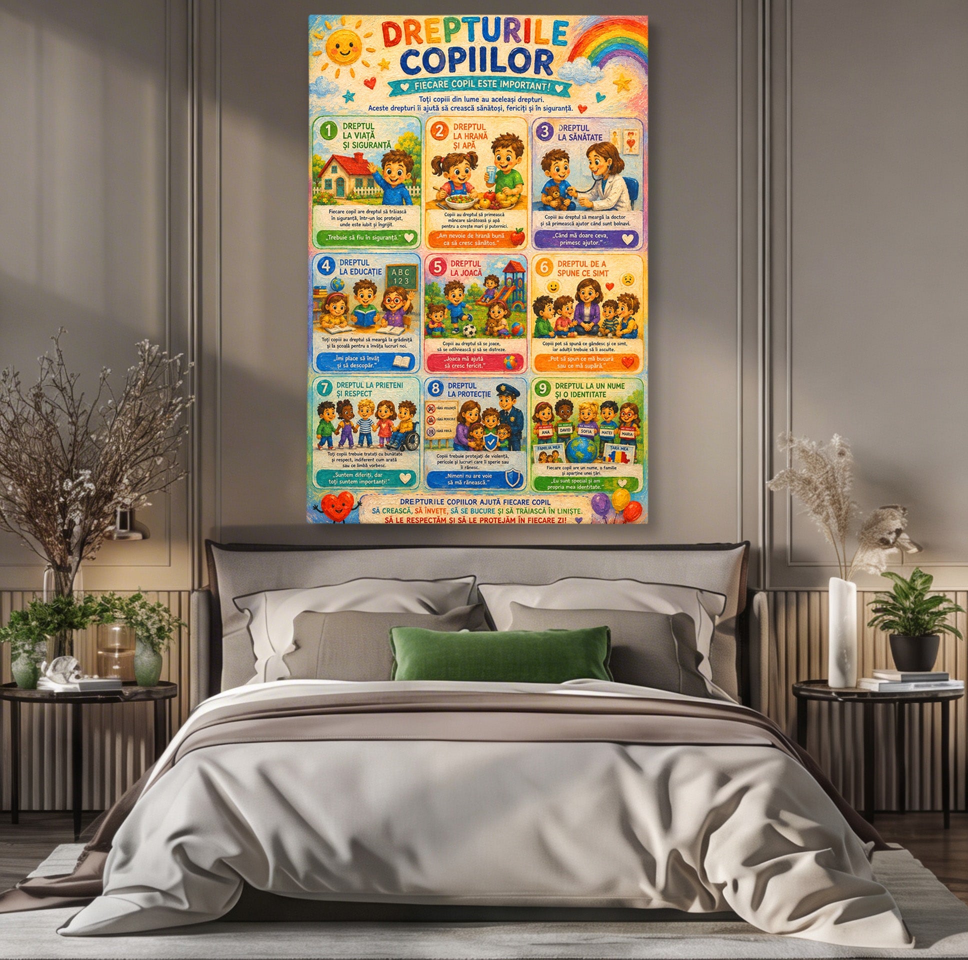 Tablou Canvas Premium LuxCanva® K1093, Drepturile Copiilor, Copii, Educatie, Drepturi, Colorat, Camera Copiilor, Culori Vibrante