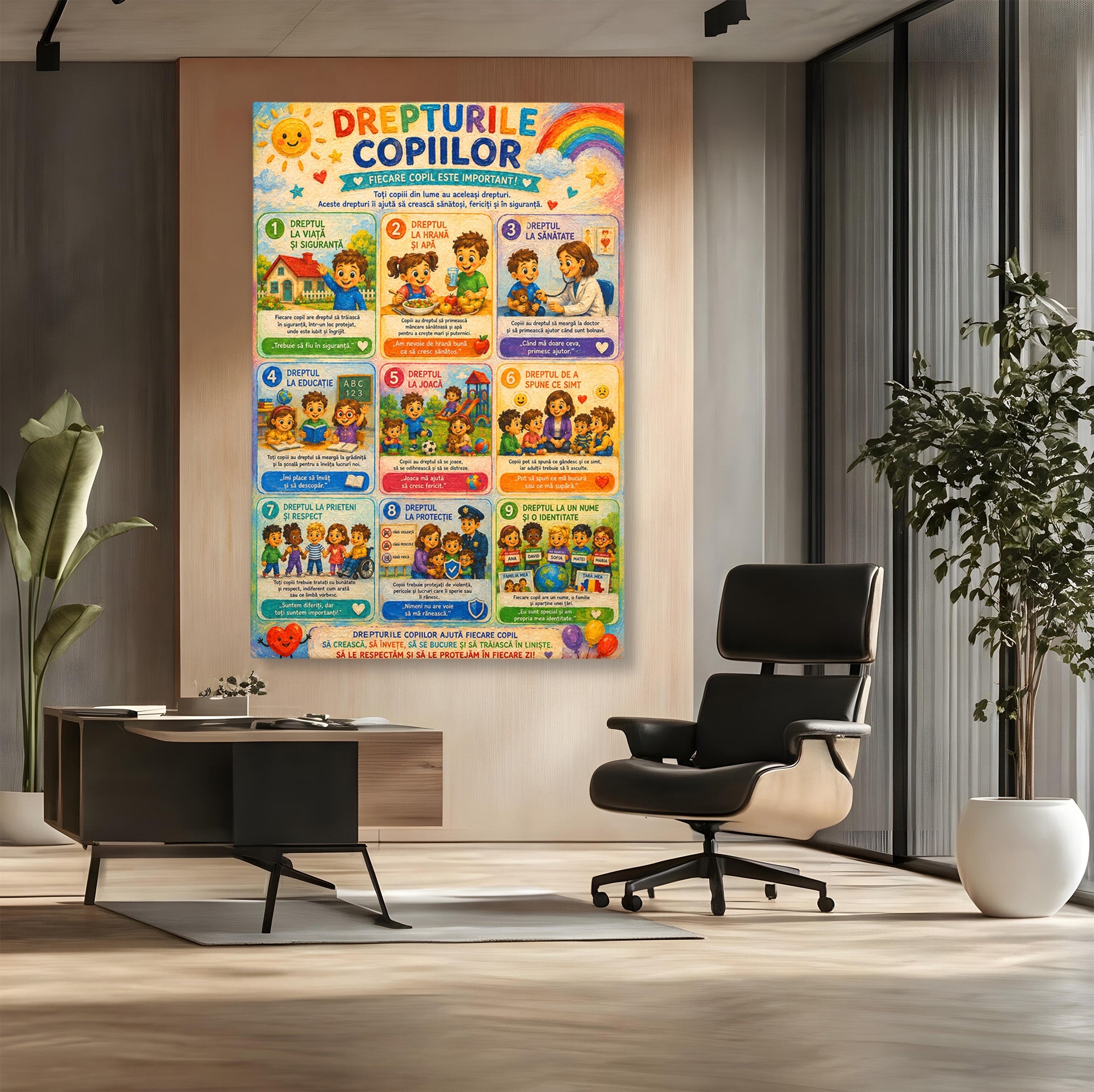 Tablou Canvas Premium LuxCanva® K1093, Drepturile Copiilor, Copii, Educatie, Drepturi, Colorat, Camera Copiilor, Culori Vibrante
