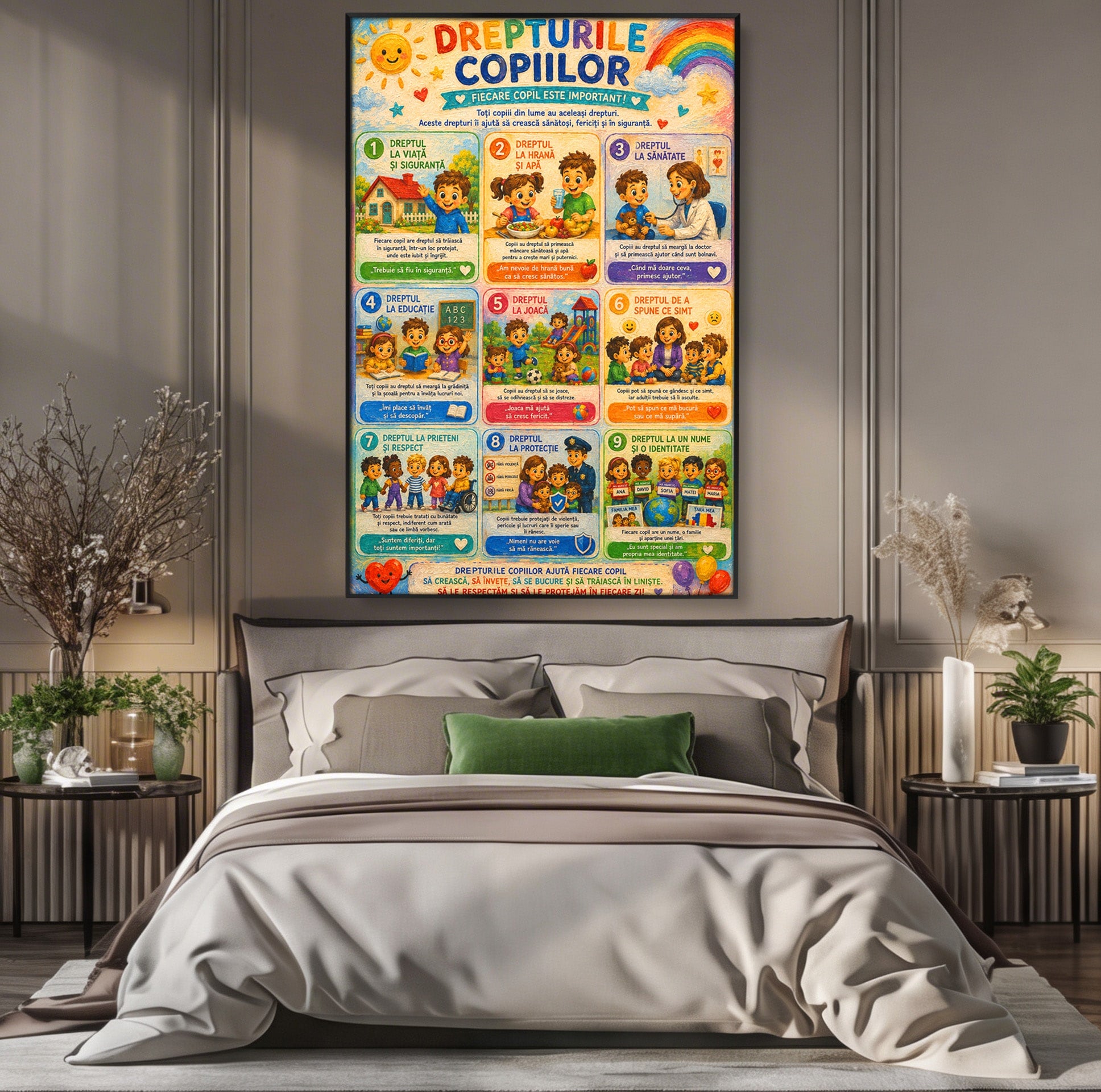 Tablou Canvas Premium LuxCanva® K1093, Drepturile Copiilor, Copii, Educatie, Drepturi, Colorat, Camera Copiilor, Culori Vibrante